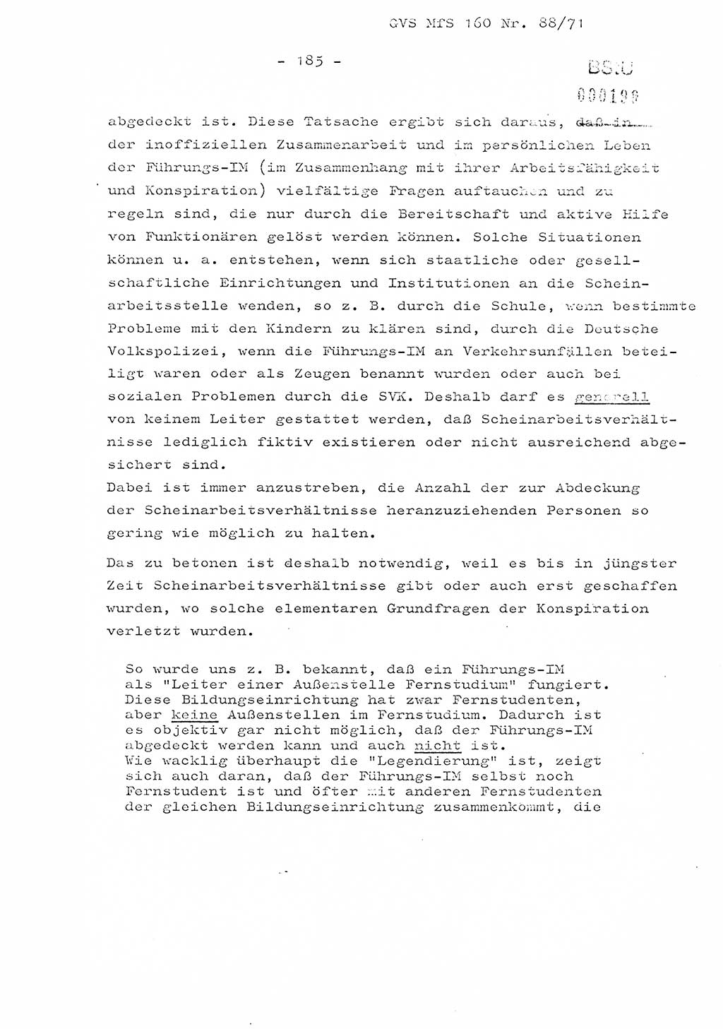 Dissertation Oberstleutnant Josef Schwarz (BV Schwerin), Major Fritz Amm (JHS), Hauptmann Peter Gräßler (JHS), Ministerium für Staatssicherheit (MfS) [Deutsche Demokratische Republik (DDR)], Juristische Hochschule (JHS), Geheime Verschlußsache (GVS) 160-88/71, Potsdam 1972, Seite 185 (Diss. MfS DDR JHS GVS 160-88/71 1972, S. 185)