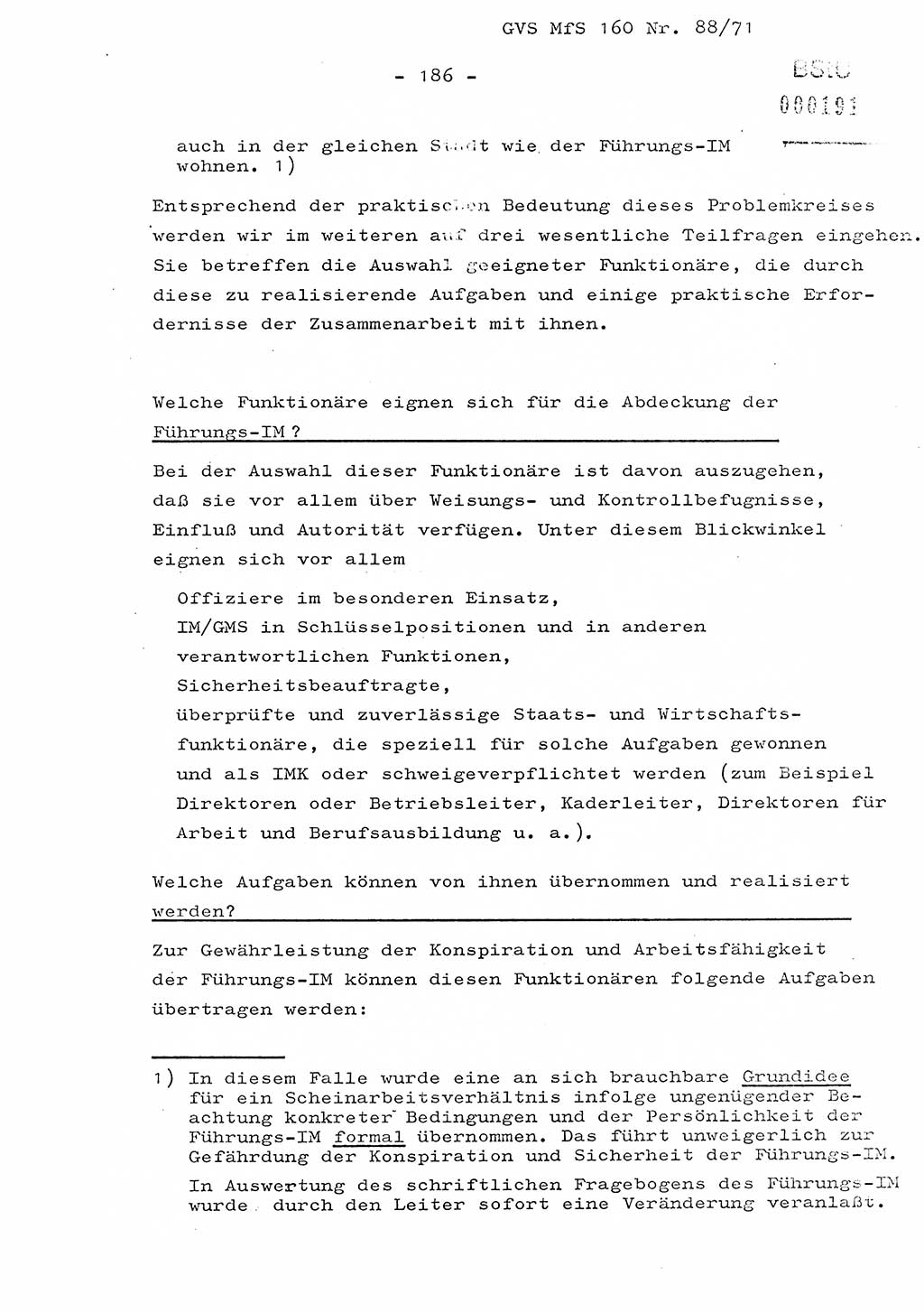 Dissertation Oberstleutnant Josef Schwarz (BV Schwerin), Major Fritz Amm (JHS), Hauptmann Peter Gräßler (JHS), Ministerium für Staatssicherheit (MfS) [Deutsche Demokratische Republik (DDR)], Juristische Hochschule (JHS), Geheime Verschlußsache (GVS) 160-88/71, Potsdam 1972, Seite 186 (Diss. MfS DDR JHS GVS 160-88/71 1972, S. 186)