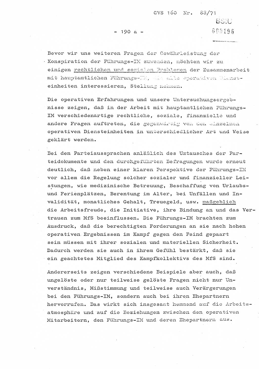 Dissertation Oberstleutnant Josef Schwarz (BV Schwerin), Major Fritz Amm (JHS), Hauptmann Peter Gräßler (JHS), Ministerium für Staatssicherheit (MfS) [Deutsche Demokratische Republik (DDR)], Juristische Hochschule (JHS), Geheime Verschlußsache (GVS) 160-88/71, Potsdam 1972, Seite 190/1 (Diss. MfS DDR JHS GVS 160-88/71 1972, S. 190/1)