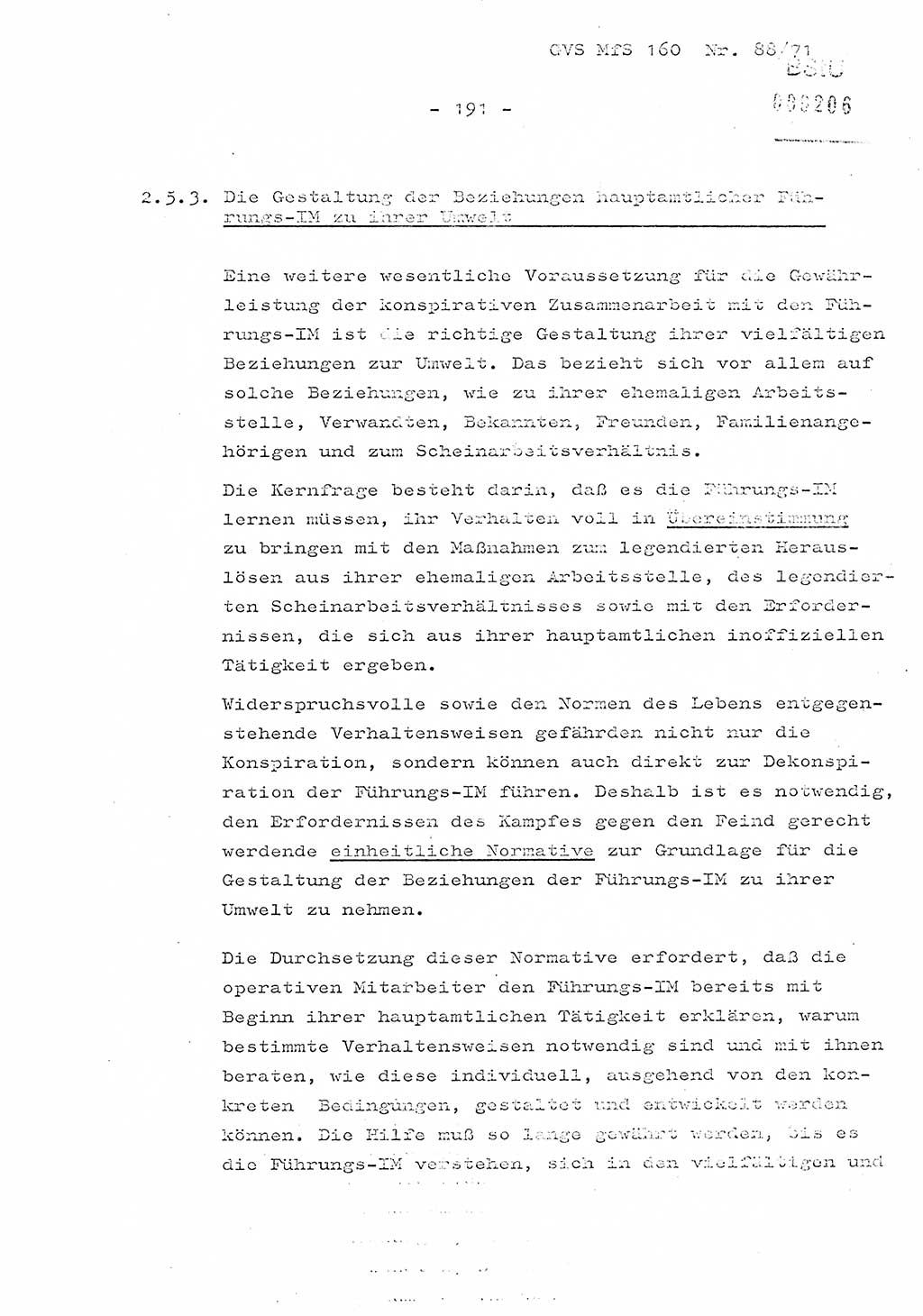 Dissertation Oberstleutnant Josef Schwarz (BV Schwerin), Major Fritz Amm (JHS), Hauptmann Peter Gräßler (JHS), Ministerium für Staatssicherheit (MfS) [Deutsche Demokratische Republik (DDR)], Juristische Hochschule (JHS), Geheime Verschlußsache (GVS) 160-88/71, Potsdam 1972, Seite 191 (Diss. MfS DDR JHS GVS 160-88/71 1972, S. 191)