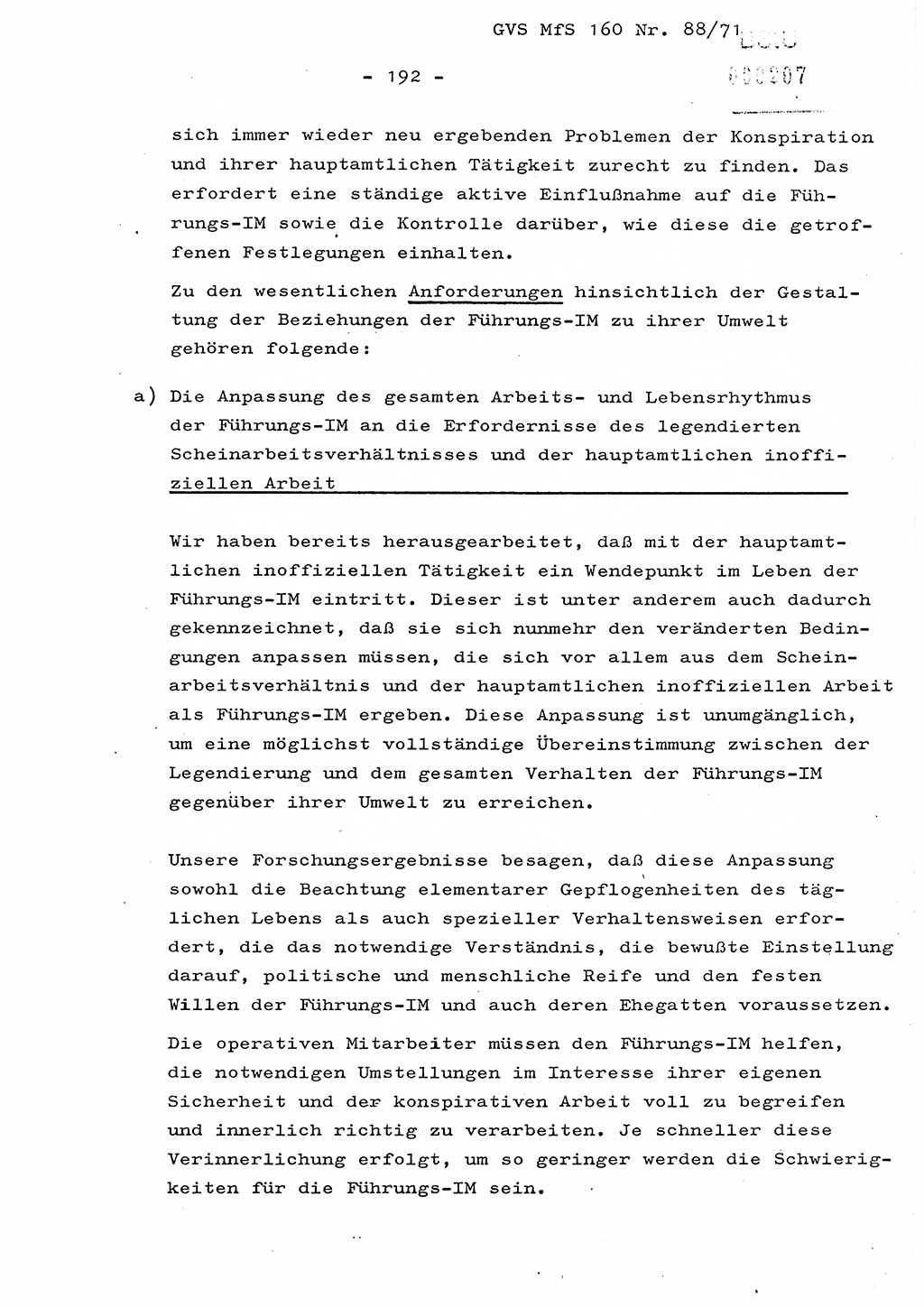 Dissertation Oberstleutnant Josef Schwarz (BV Schwerin), Major Fritz Amm (JHS), Hauptmann Peter Gräßler (JHS), Ministerium für Staatssicherheit (MfS) [Deutsche Demokratische Republik (DDR)], Juristische Hochschule (JHS), Geheime Verschlußsache (GVS) 160-88/71, Potsdam 1972, Seite 192 (Diss. MfS DDR JHS GVS 160-88/71 1972, S. 192)