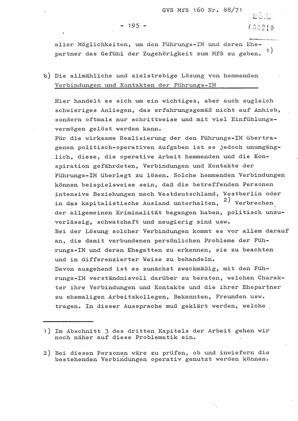 Dissertation Oberstleutnant Josef Schwarz (BV Schwerin), Major Fritz Amm (JHS), Hauptmann Peter Gräßler (JHS), Ministerium für Staatssicherheit (MfS) [Deutsche Demokratische Republik (DDR)], Juristische Hochschule (JHS), Geheime Verschlußsache (GVS) 160-88/71, Potsdam 1972, Seite 195 (Diss. MfS DDR JHS GVS 160-88/71 1972, S. 195)