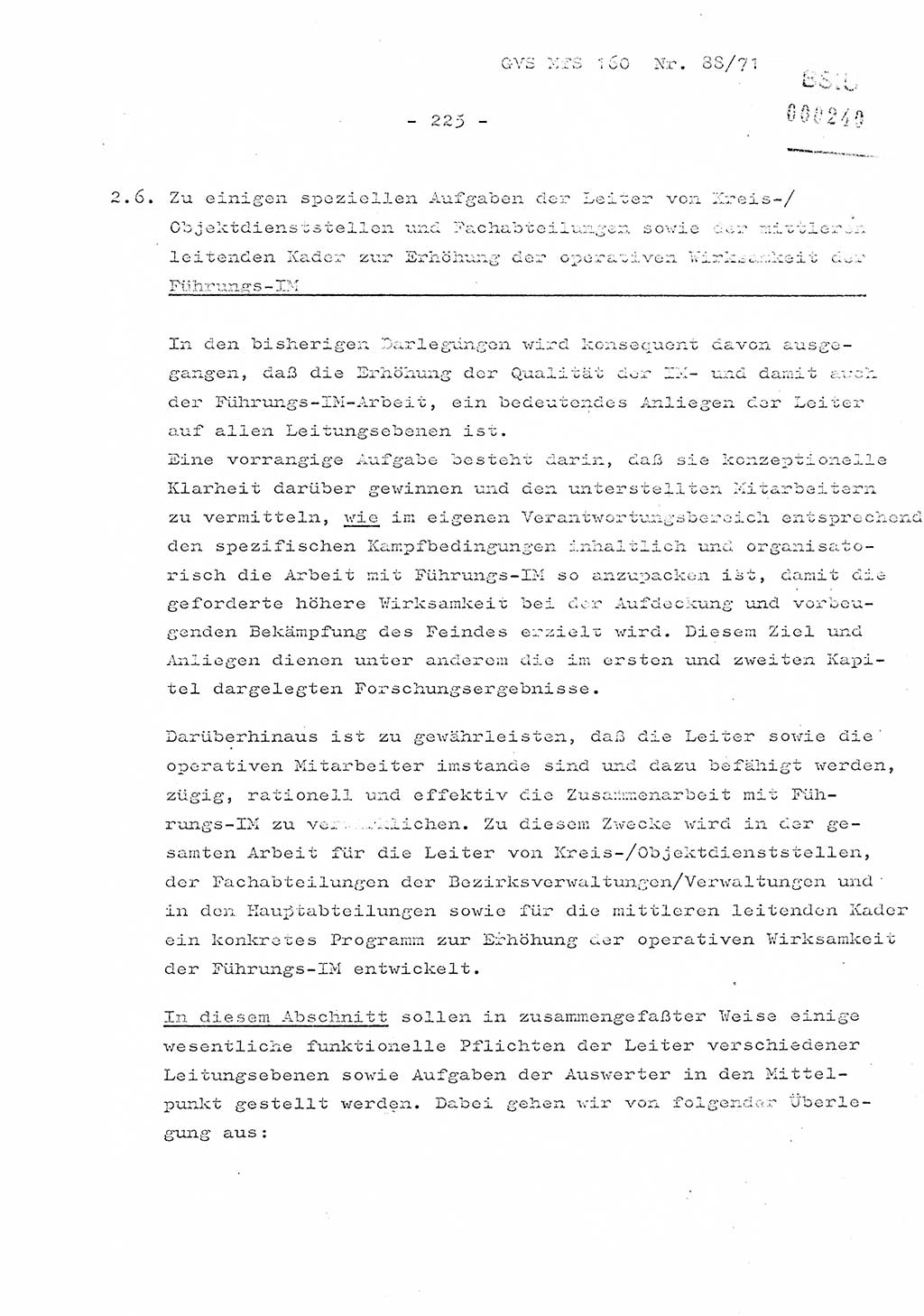 Dissertation Oberstleutnant Josef Schwarz (BV Schwerin), Major Fritz Amm (JHS), Hauptmann Peter Gräßler (JHS), Ministerium für Staatssicherheit (MfS) [Deutsche Demokratische Republik (DDR)], Juristische Hochschule (JHS), Geheime Verschlußsache (GVS) 160-88/71, Potsdam 1972, Seite 225 (Diss. MfS DDR JHS GVS 160-88/71 1972, S. 225)