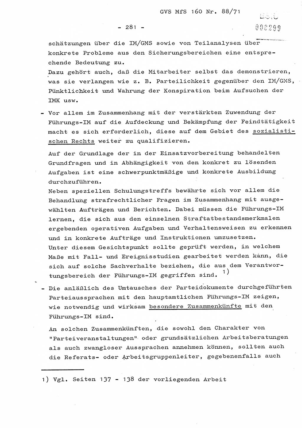 Dissertation Oberstleutnant Josef Schwarz (BV Schwerin), Major Fritz Amm (JHS), Hauptmann Peter Gräßler (JHS), Ministerium für Staatssicherheit (MfS) [Deutsche Demokratische Republik (DDR)], Juristische Hochschule (JHS), Geheime Verschlußsache (GVS) 160-88/71, Potsdam 1972, Seite 281 (Diss. MfS DDR JHS GVS 160-88/71 1972, S. 281)