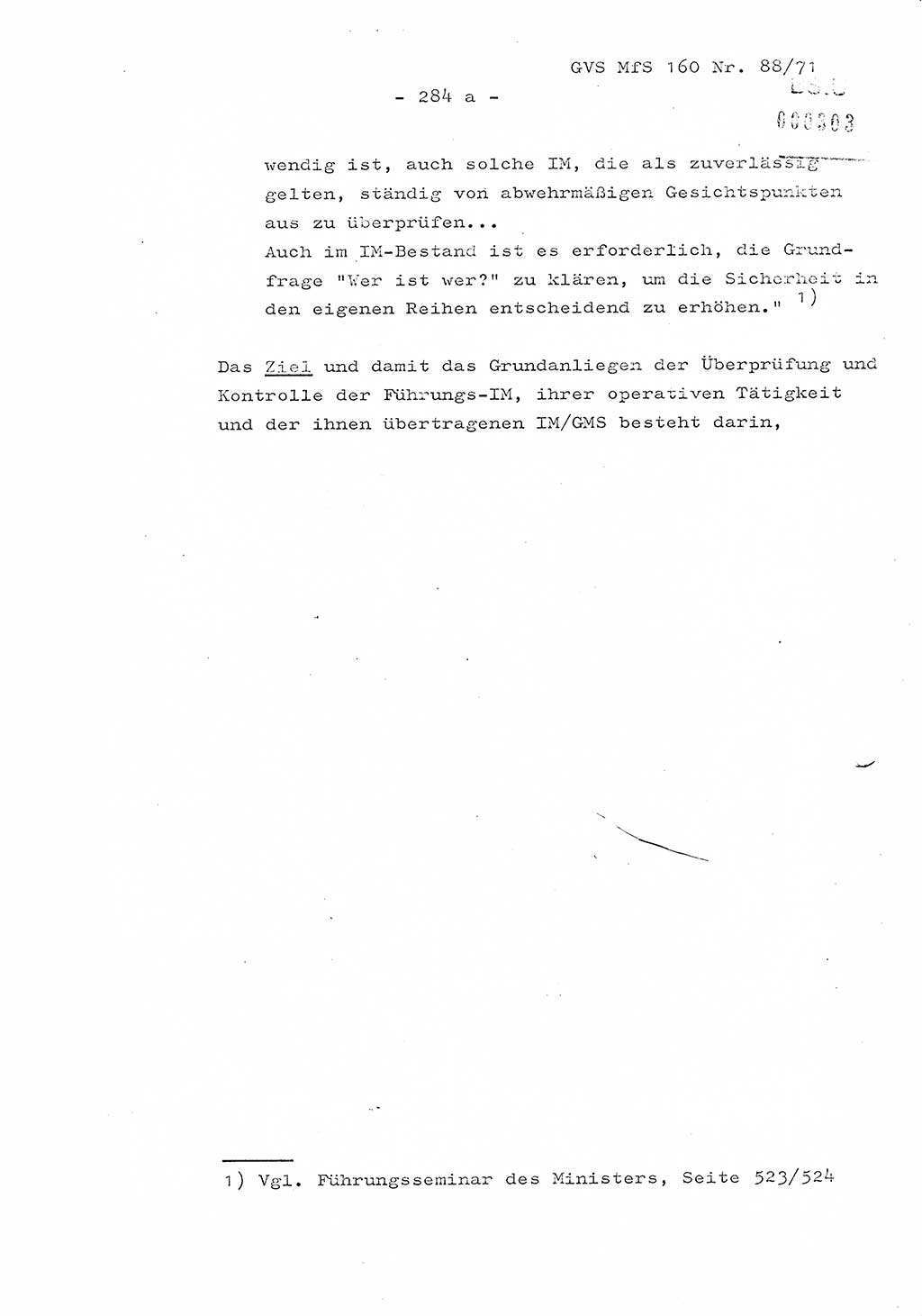 Dissertation Oberstleutnant Josef Schwarz (BV Schwerin), Major Fritz Amm (JHS), Hauptmann Peter Gräßler (JHS), Ministerium für Staatssicherheit (MfS) [Deutsche Demokratische Republik (DDR)], Juristische Hochschule (JHS), Geheime Verschlußsache (GVS) 160-88/71, Potsdam 1972, Seite 284/1 (Diss. MfS DDR JHS GVS 160-88/71 1972, S. 284/1)