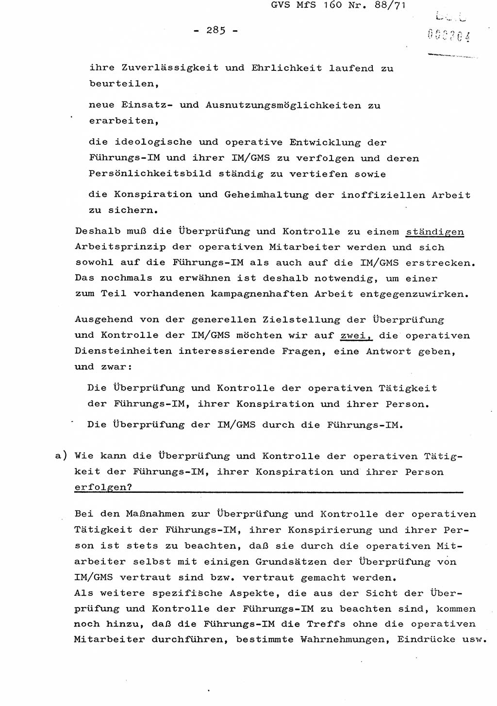 Dissertation Oberstleutnant Josef Schwarz (BV Schwerin), Major Fritz Amm (JHS), Hauptmann Peter Gräßler (JHS), Ministerium für Staatssicherheit (MfS) [Deutsche Demokratische Republik (DDR)], Juristische Hochschule (JHS), Geheime Verschlußsache (GVS) 160-88/71, Potsdam 1972, Seite 285 (Diss. MfS DDR JHS GVS 160-88/71 1972, S. 285)