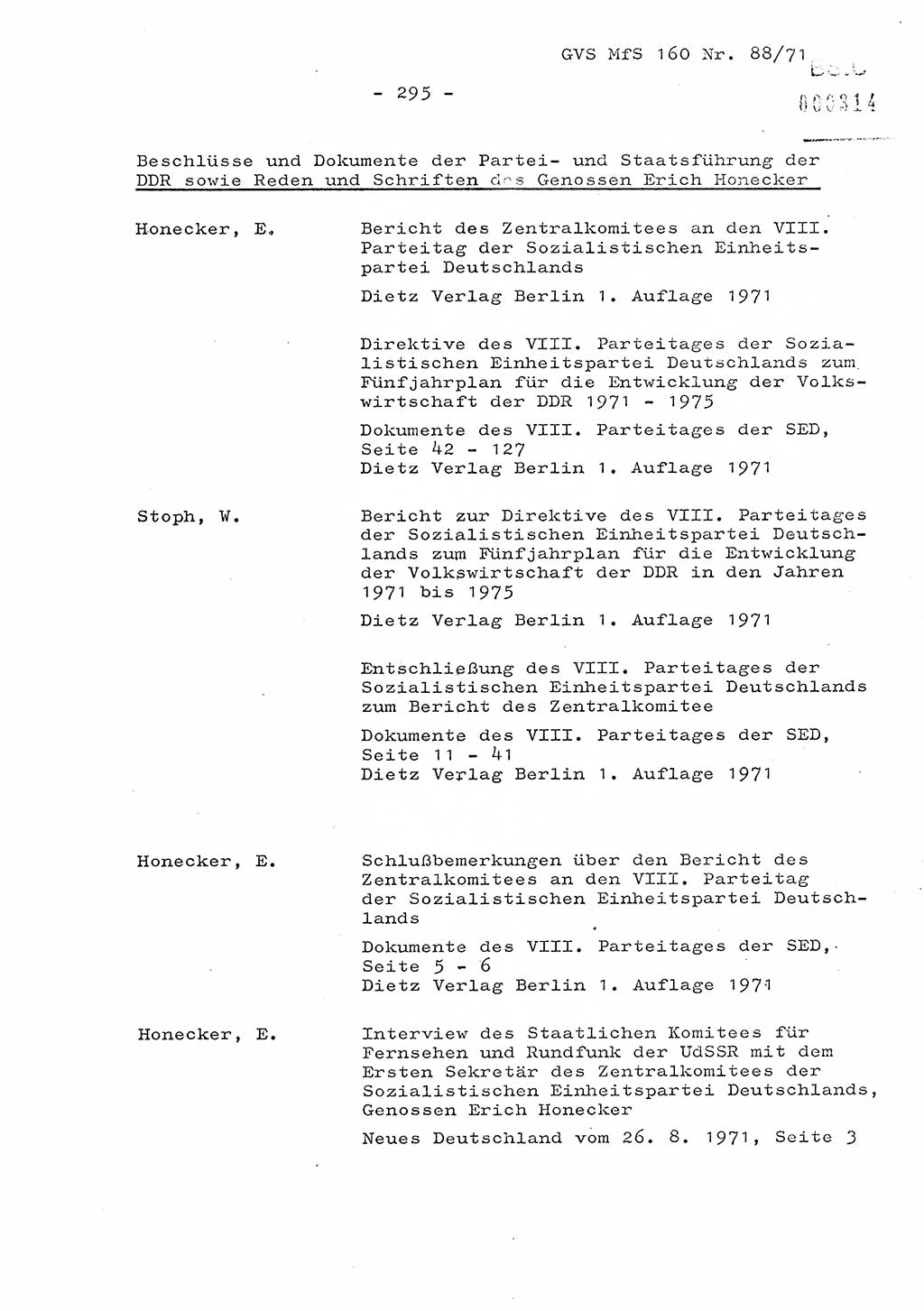 Dissertation Oberstleutnant Josef Schwarz (BV Schwerin), Major Fritz Amm (JHS), Hauptmann Peter Gräßler (JHS), Ministerium für Staatssicherheit (MfS) [Deutsche Demokratische Republik (DDR)], Juristische Hochschule (JHS), Geheime Verschlußsache (GVS) 160-88/71, Potsdam 1972, Seite 295 (Diss. MfS DDR JHS GVS 160-88/71 1972, S. 295)