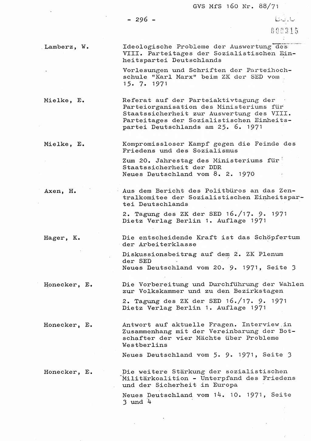 Dissertation Oberstleutnant Josef Schwarz (BV Schwerin), Major Fritz Amm (JHS), Hauptmann Peter Gräßler (JHS), Ministerium für Staatssicherheit (MfS) [Deutsche Demokratische Republik (DDR)], Juristische Hochschule (JHS), Geheime Verschlußsache (GVS) 160-88/71, Potsdam 1972, Seite 296 (Diss. MfS DDR JHS GVS 160-88/71 1972, S. 296)