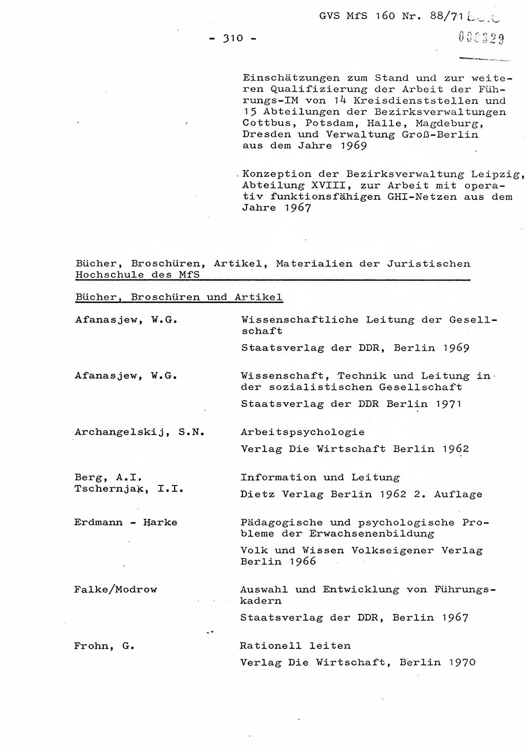 Dissertation Oberstleutnant Josef Schwarz (BV Schwerin), Major Fritz Amm (JHS), Hauptmann Peter Gräßler (JHS), Ministerium für Staatssicherheit (MfS) [Deutsche Demokratische Republik (DDR)], Juristische Hochschule (JHS), Geheime Verschlußsache (GVS) 160-88/71, Potsdam 1972, Seite 310 (Diss. MfS DDR JHS GVS 160-88/71 1972, S. 310)