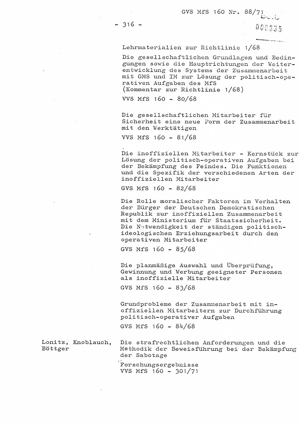 Dissertation Oberstleutnant Josef Schwarz (BV Schwerin), Major Fritz Amm (JHS), Hauptmann Peter Gräßler (JHS), Ministerium für Staatssicherheit (MfS) [Deutsche Demokratische Republik (DDR)], Juristische Hochschule (JHS), Geheime Verschlußsache (GVS) 160-88/71, Potsdam 1972, Seite 316 (Diss. MfS DDR JHS GVS 160-88/71 1972, S. 316)