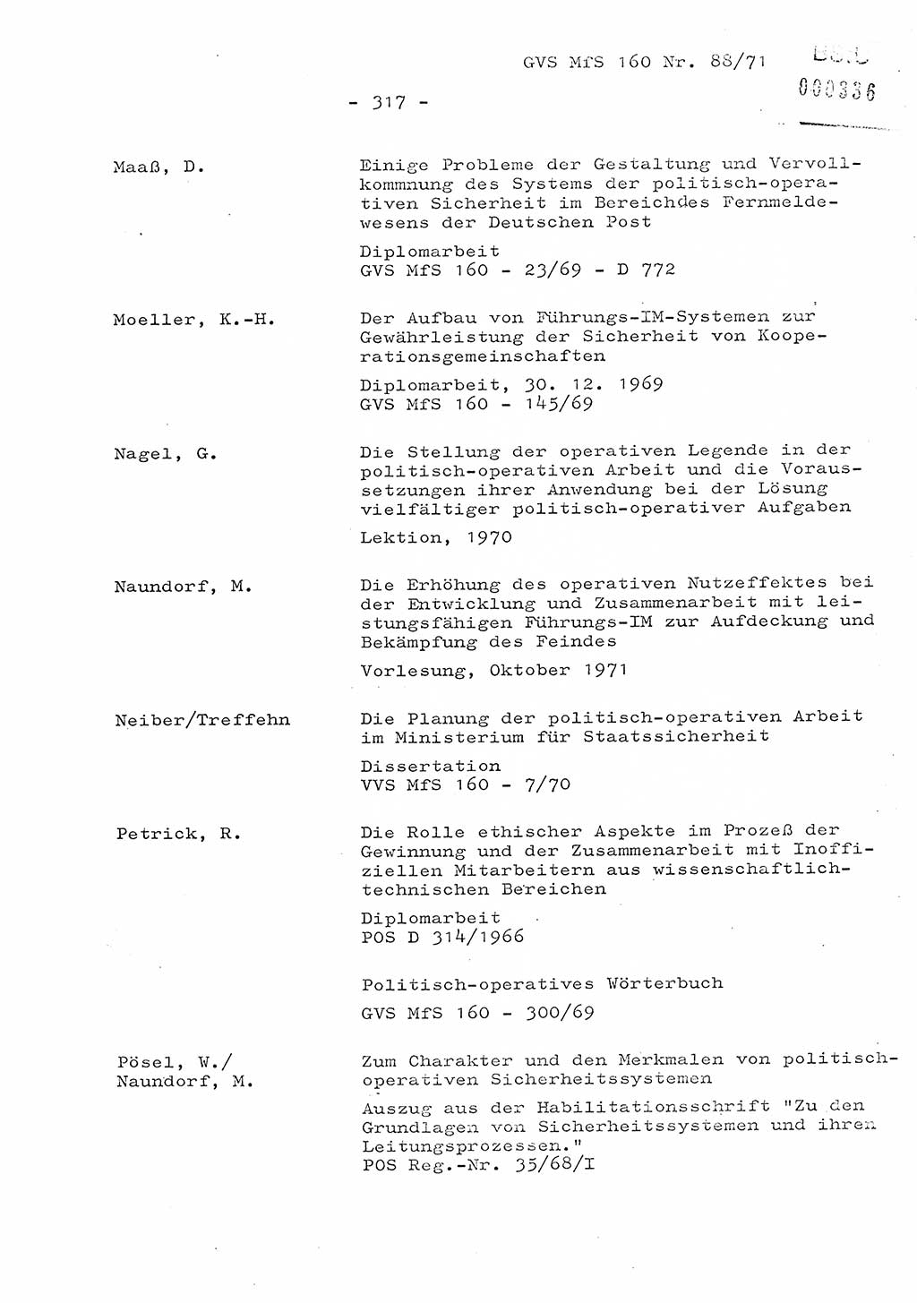 Dissertation Oberstleutnant Josef Schwarz (BV Schwerin), Major Fritz Amm (JHS), Hauptmann Peter Gräßler (JHS), Ministerium für Staatssicherheit (MfS) [Deutsche Demokratische Republik (DDR)], Juristische Hochschule (JHS), Geheime Verschlußsache (GVS) 160-88/71, Potsdam 1972, Seite 317 (Diss. MfS DDR JHS GVS 160-88/71 1972, S. 317)