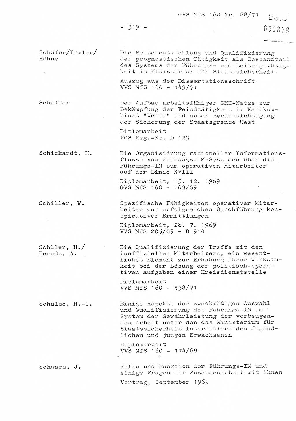 Dissertation Oberstleutnant Josef Schwarz (BV Schwerin), Major Fritz Amm (JHS), Hauptmann Peter Gräßler (JHS), Ministerium für Staatssicherheit (MfS) [Deutsche Demokratische Republik (DDR)], Juristische Hochschule (JHS), Geheime Verschlußsache (GVS) 160-88/71, Potsdam 1972, Seite 319 (Diss. MfS DDR JHS GVS 160-88/71 1972, S. 319)