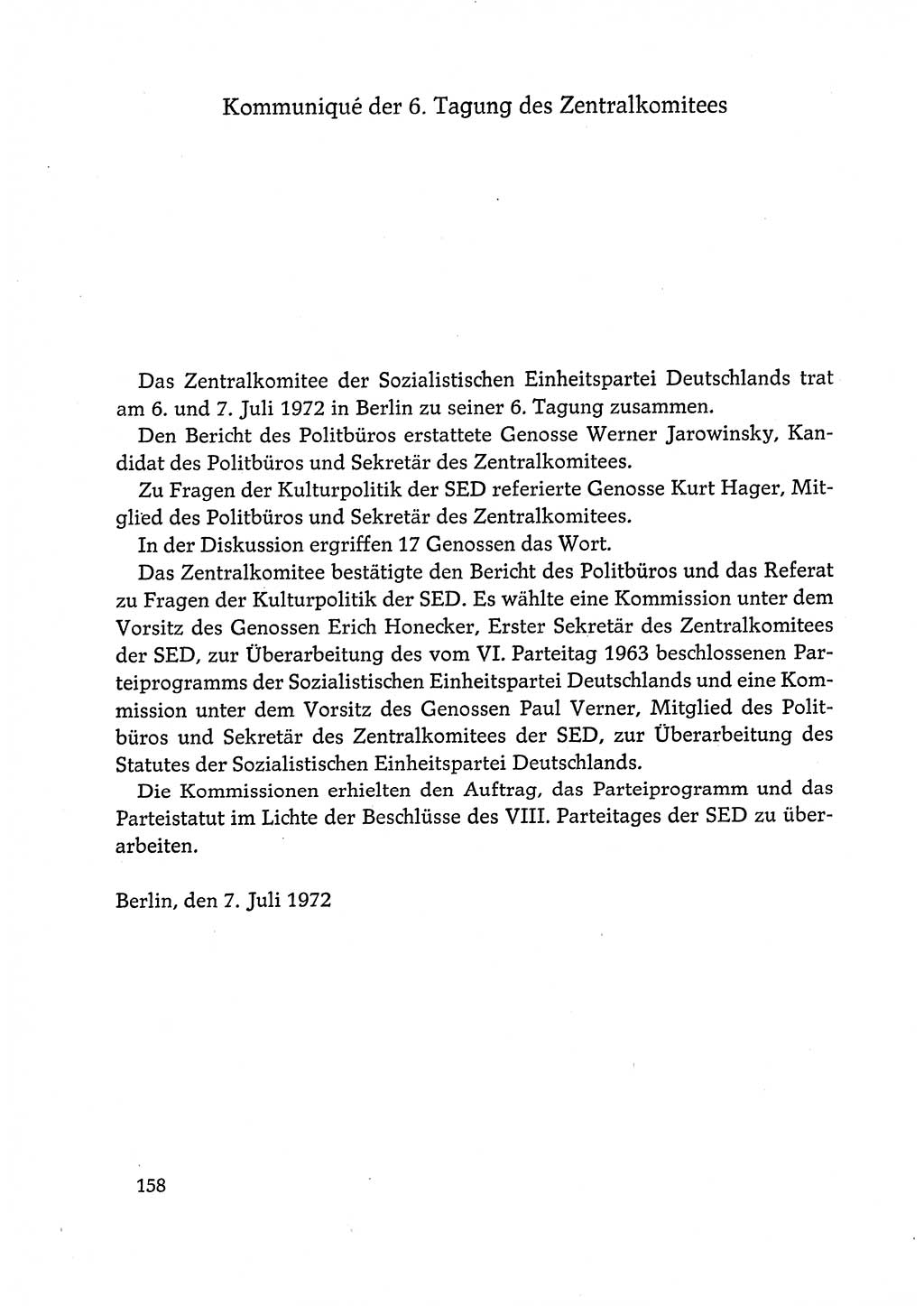 Dokumente der Sozialistischen Einheitspartei Deutschlands (SED) [Deutsche Demokratische Republik (DDR)] 1972-1973, Seite 158 (Dok. SED DDR 1972-1973, S. 158)