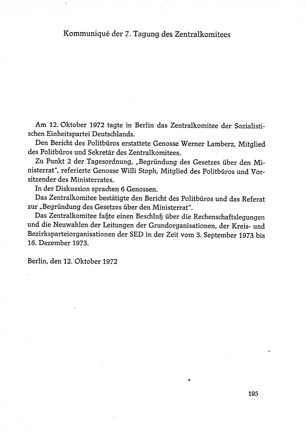 Dokumente der Sozialistischen Einheitspartei Deutschlands (SED) [Deutsche Demokratische Republik (DDR)] 1972-1973, Seite 195 (Dok. SED DDR 1972-1973, S. 195)