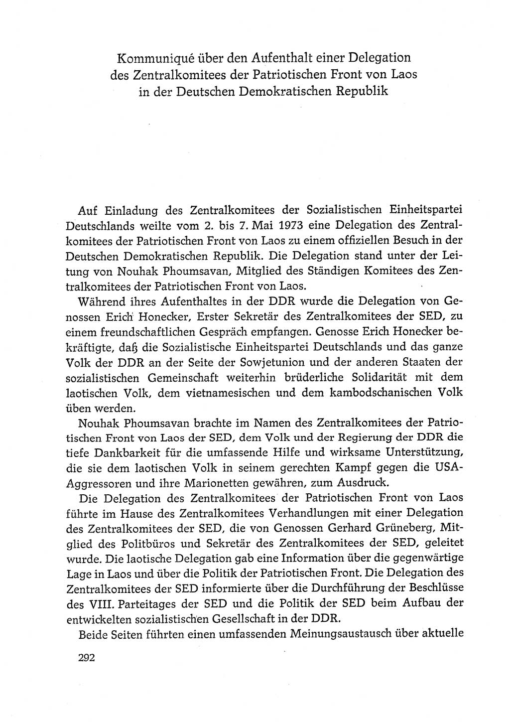 Dokumente der Sozialistischen Einheitspartei Deutschlands (SED) [Deutsche Demokratische Republik (DDR)] 1972-1973, Seite 292 (Dok. SED DDR 1972-1973, S. 292)