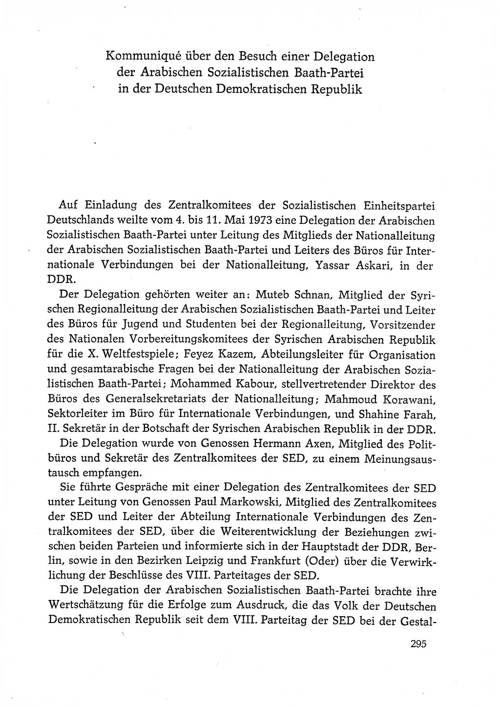 Dokumente der Sozialistischen Einheitspartei Deutschlands (SED) [Deutsche Demokratische Republik (DDR)] 1972-1973, Seite 295 (Dok. SED DDR 1972-1973, S. 295)