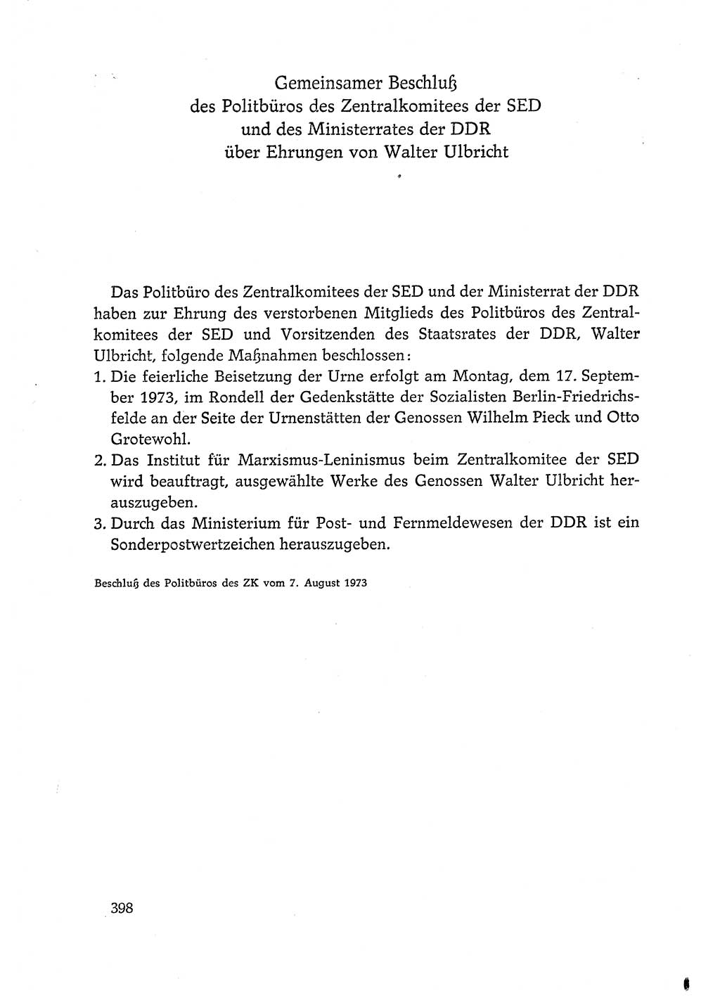 Dokumente der Sozialistischen Einheitspartei Deutschlands (SED) [Deutsche Demokratische Republik (DDR)] 1972-1973, Seite 398 (Dok. SED DDR 1972-1973, S. 398)