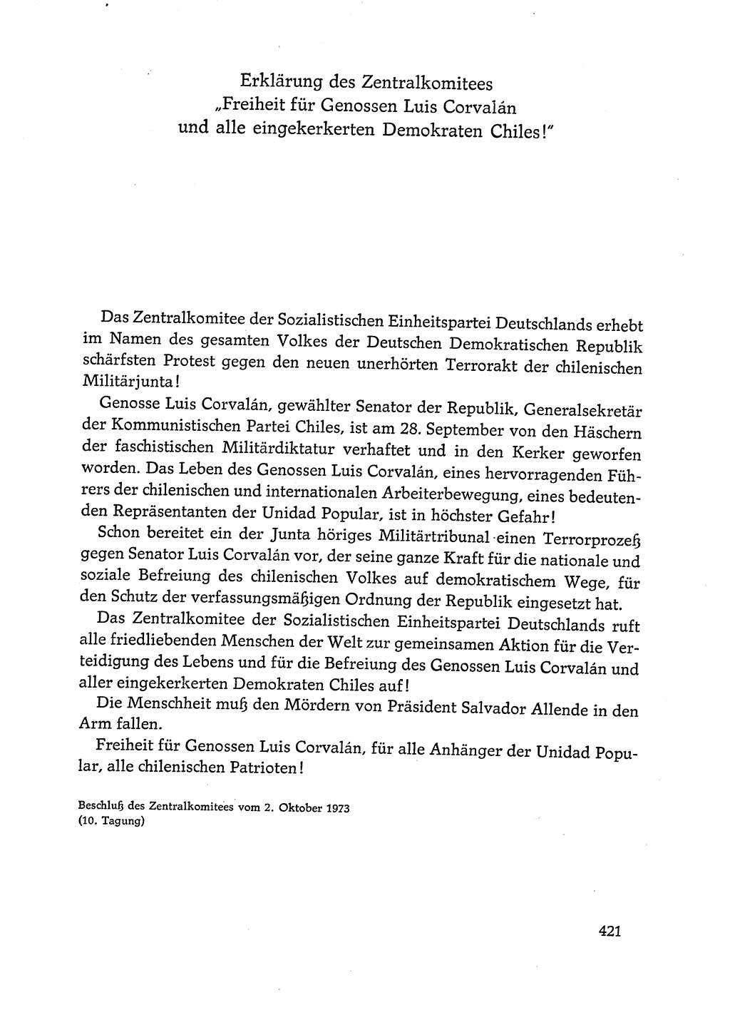 Dokumente der Sozialistischen Einheitspartei Deutschlands (SED) [Deutsche Demokratische Republik (DDR)] 1972-1973, Seite 421 (Dok. SED DDR 1972-1973, S. 421)