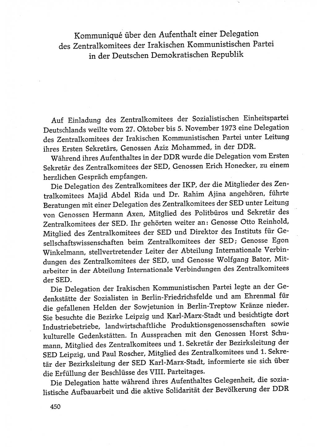 Dokumente der Sozialistischen Einheitspartei Deutschlands (SED) [Deutsche Demokratische Republik (DDR)] 1972-1973, Seite 450 (Dok. SED DDR 1972-1973, S. 450)