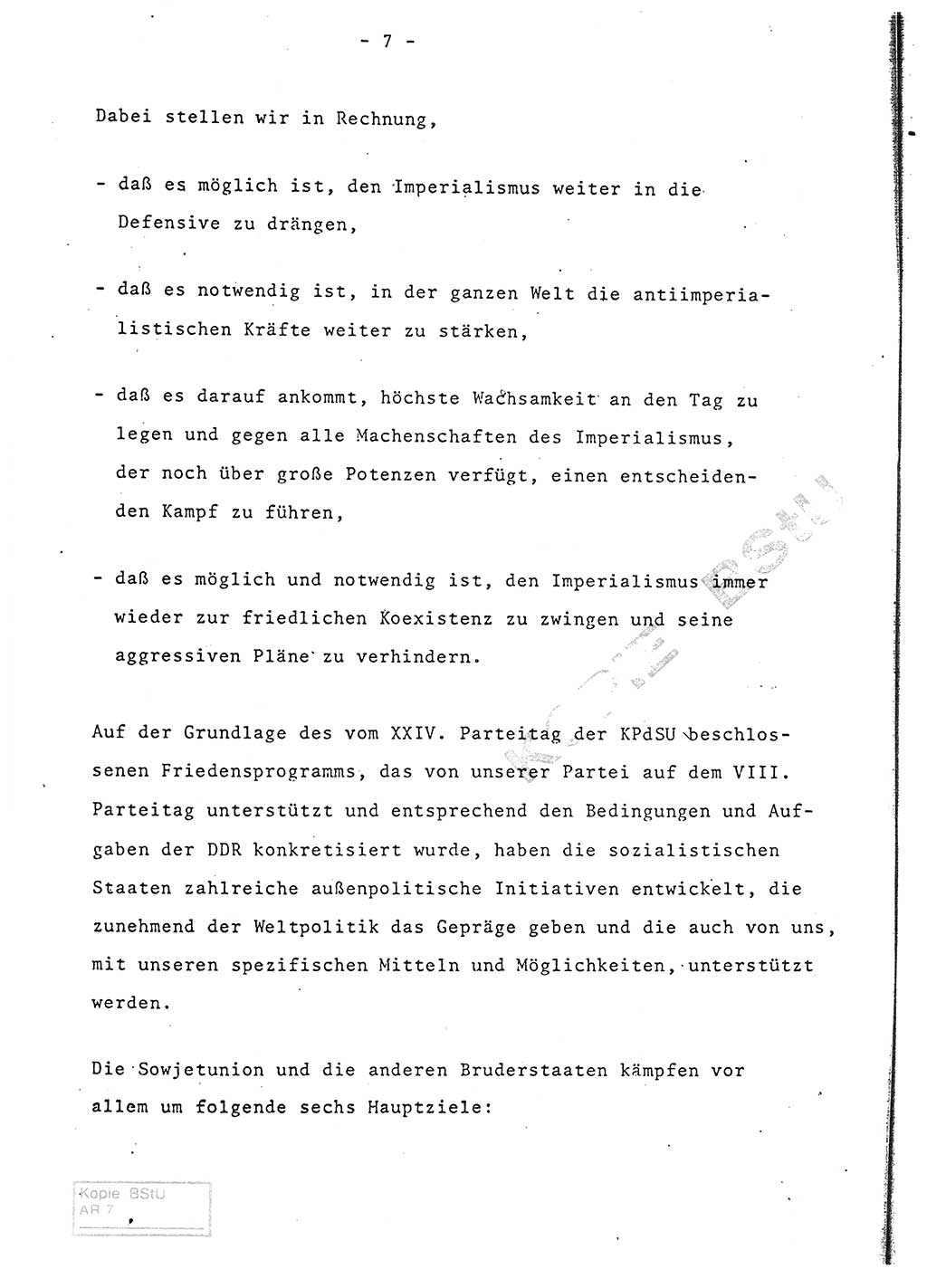 Referat (Entwurf) des Genossen Minister (Generaloberst Erich Mielke) auf der Dienstkonferenz 1972, Ministerium für Staatssicherheit (MfS) [Deutsche Demokratische Republik (DDR)], Der Minister, Geheime Verschlußsache (GVS) 008-150/72, Berlin 25.2.1972, Seite 7 (Ref. Entw. DK MfS DDR Min. GVS 008-150/72 1972, S. 7)