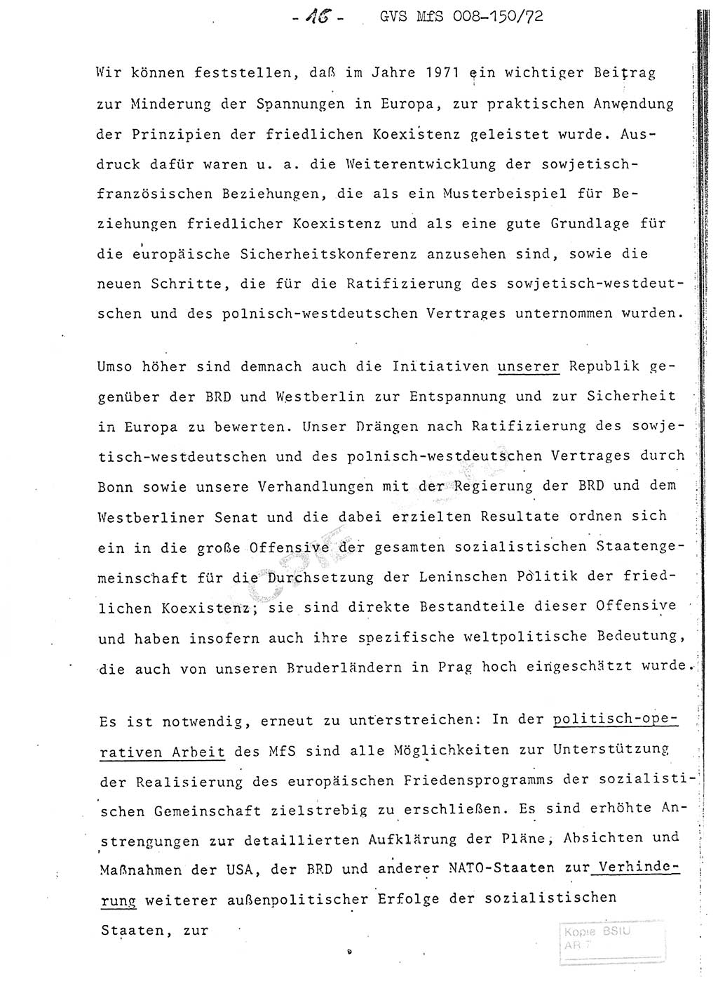 Referat (Entwurf) des Genossen Minister (Generaloberst Erich Mielke) auf der Dienstkonferenz 1972, Ministerium für Staatssicherheit (MfS) [Deutsche Demokratische Republik (DDR)], Der Minister, Geheime Verschlußsache (GVS) 008-150/72, Berlin 25.2.1972, Seite 16 (Ref. Entw. DK MfS DDR Min. GVS 008-150/72 1972, S. 16)