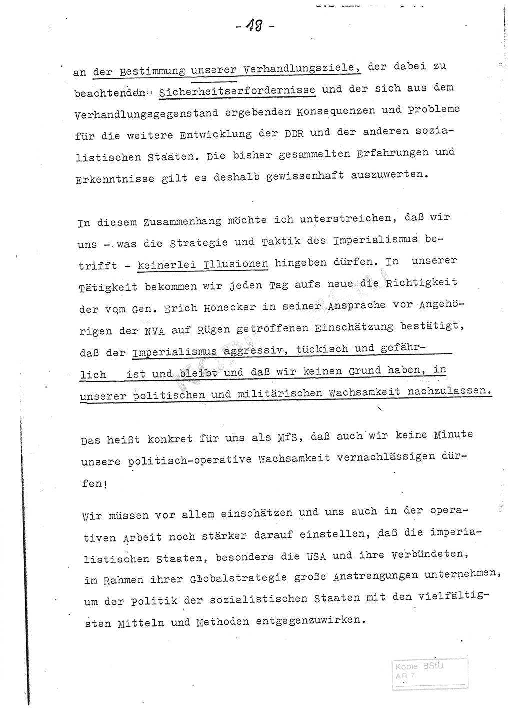 Referat (Entwurf) des Genossen Minister (Generaloberst Erich Mielke) auf der Dienstkonferenz 1972, Ministerium für Staatssicherheit (MfS) [Deutsche Demokratische Republik (DDR)], Der Minister, Geheime Verschlußsache (GVS) 008-150/72, Berlin 25.2.1972, Seite 18 (Ref. Entw. DK MfS DDR Min. GVS 008-150/72 1972, S. 18)