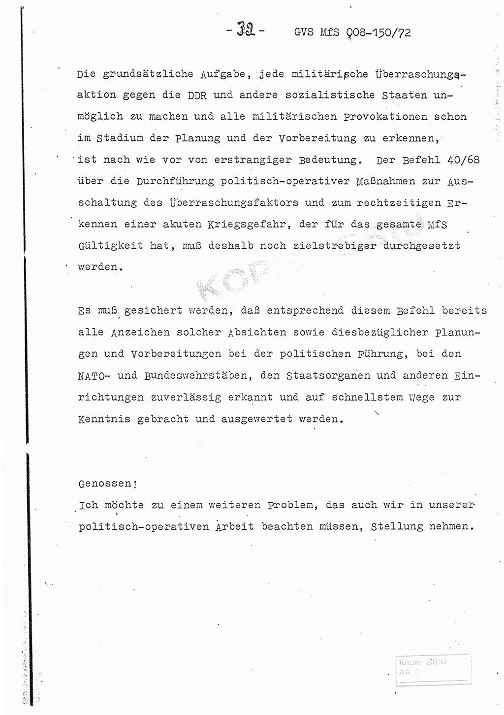 Referat (Entwurf) des Genossen Minister (Generaloberst Erich Mielke) auf der Dienstkonferenz 1972, Ministerium für Staatssicherheit (MfS) [Deutsche Demokratische Republik (DDR)], Der Minister, Geheime Verschlußsache (GVS) 008-150/72, Berlin 25.2.1972, Seite 32 (Ref. Entw. DK MfS DDR Min. GVS 008-150/72 1972, S. 32)