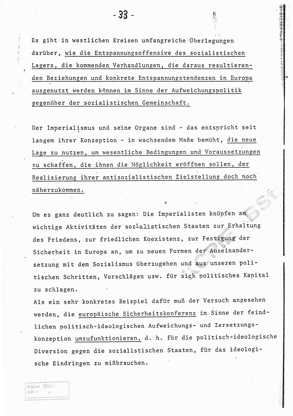 Referat (Entwurf) des Genossen Minister (Generaloberst Erich Mielke) auf der Dienstkonferenz 1972, Ministerium für Staatssicherheit (MfS) [Deutsche Demokratische Republik (DDR)], Der Minister, Geheime Verschlußsache (GVS) 008-150/72, Berlin 25.2.1972, Seite 33 (Ref. Entw. DK MfS DDR Min. GVS 008-150/72 1972, S. 33)