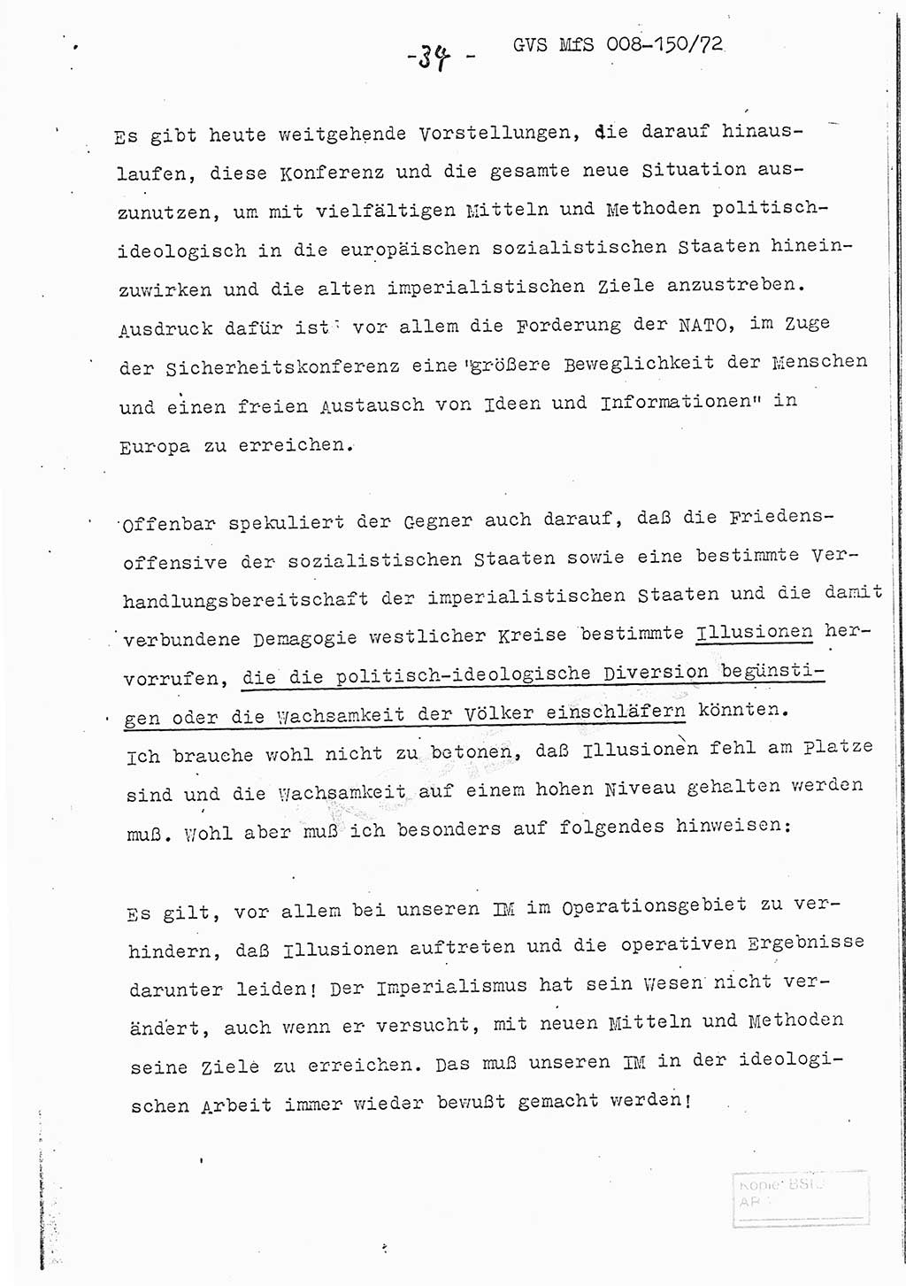Referat (Entwurf) des Genossen Minister (Generaloberst Erich Mielke) auf der Dienstkonferenz 1972, Ministerium fÃ¼r Staatssicherheit (MfS) [Deutsche Demokratische Republik (DDR)], Der Minister, Geheime VerschluÃŸsache (GVS) 008-150/72, Berlin 25.2.1972, Seite 34 (Ref. Entw. DK MfS DDR Min. GVS 008-150/72 1972, S. 34)