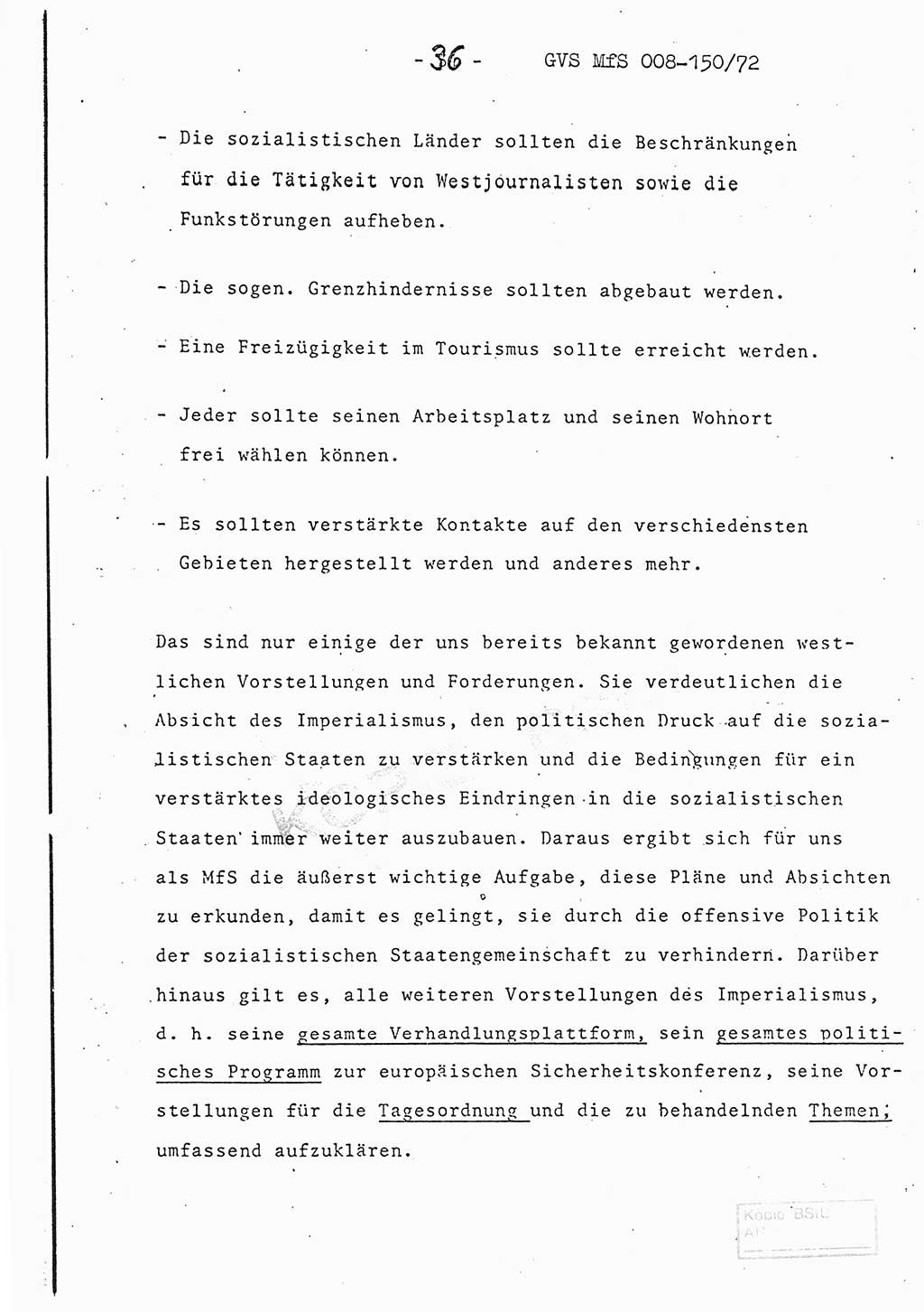 Referat (Entwurf) des Genossen Minister (Generaloberst Erich Mielke) auf der Dienstkonferenz 1972, Ministerium für Staatssicherheit (MfS) [Deutsche Demokratische Republik (DDR)], Der Minister, Geheime Verschlußsache (GVS) 008-150/72, Berlin 25.2.1972, Seite 36 (Ref. Entw. DK MfS DDR Min. GVS 008-150/72 1972, S. 36)