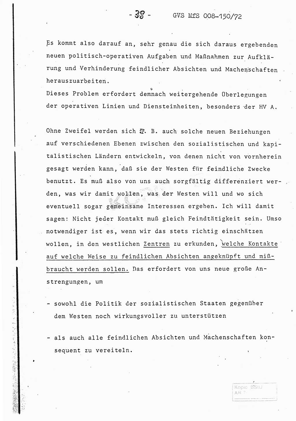 Referat (Entwurf) des Genossen Minister (Generaloberst Erich Mielke) auf der Dienstkonferenz 1972, Ministerium für Staatssicherheit (MfS) [Deutsche Demokratische Republik (DDR)], Der Minister, Geheime Verschlußsache (GVS) 008-150/72, Berlin 25.2.1972, Seite 38 (Ref. Entw. DK MfS DDR Min. GVS 008-150/72 1972, S. 38)