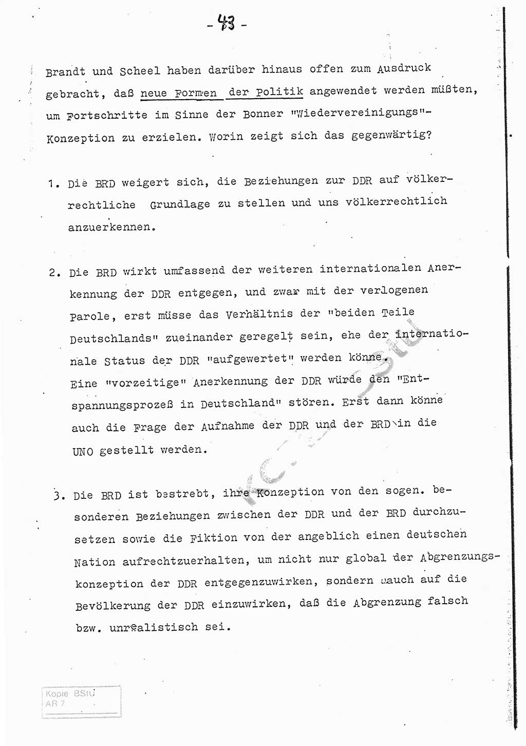 Referat (Entwurf) des Genossen Minister (Generaloberst Erich Mielke) auf der Dienstkonferenz 1972, Ministerium für Staatssicherheit (MfS) [Deutsche Demokratische Republik (DDR)], Der Minister, Geheime Verschlußsache (GVS) 008-150/72, Berlin 25.2.1972, Seite 43 (Ref. Entw. DK MfS DDR Min. GVS 008-150/72 1972, S. 43)