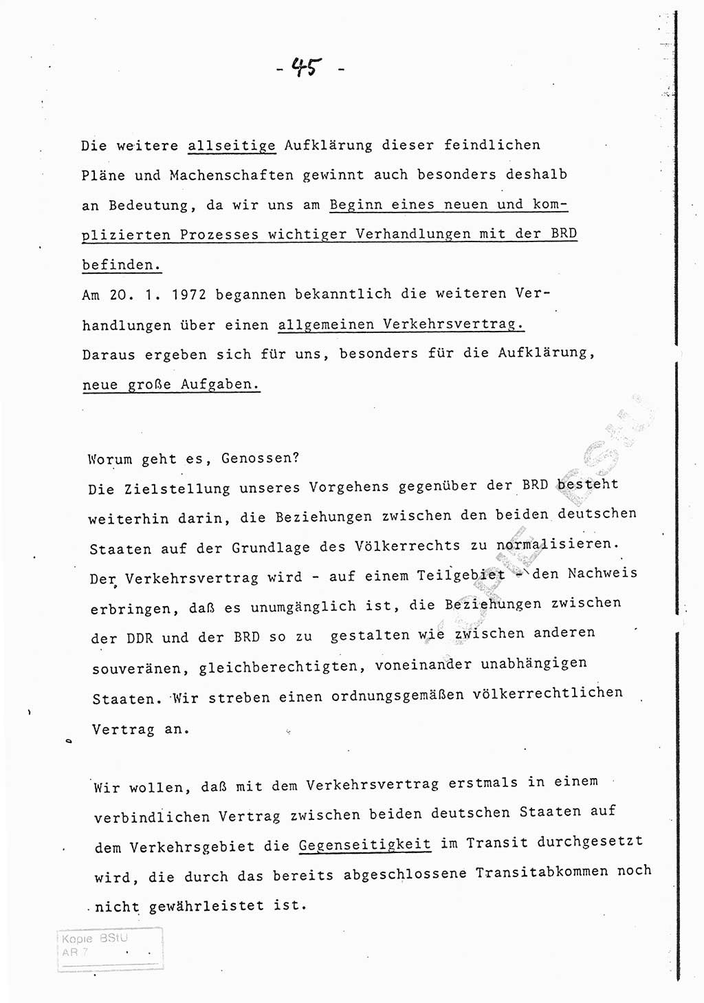 Referat (Entwurf) des Genossen Minister (Generaloberst Erich Mielke) auf der Dienstkonferenz 1972, Ministerium für Staatssicherheit (MfS) [Deutsche Demokratische Republik (DDR)], Der Minister, Geheime Verschlußsache (GVS) 008-150/72, Berlin 25.2.1972, Seite 45 (Ref. Entw. DK MfS DDR Min. GVS 008-150/72 1972, S. 45)