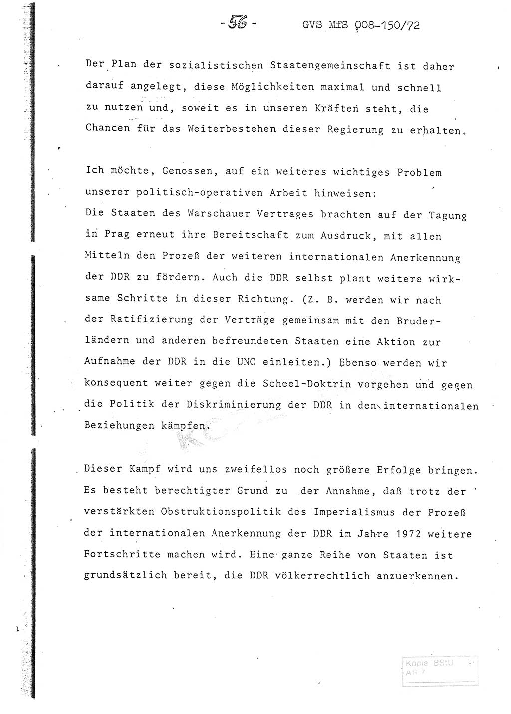 Referat (Entwurf) des Genossen Minister (Generaloberst Erich Mielke) auf der Dienstkonferenz 1972, Ministerium für Staatssicherheit (MfS) [Deutsche Demokratische Republik (DDR)], Der Minister, Geheime Verschlußsache (GVS) 008-150/72, Berlin 25.2.1972, Seite 56 (Ref. Entw. DK MfS DDR Min. GVS 008-150/72 1972, S. 56)