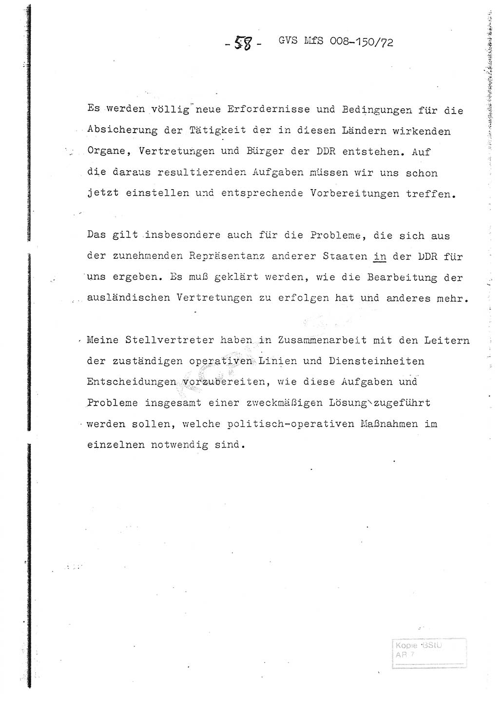 Referat (Entwurf) des Genossen Minister (Generaloberst Erich Mielke) auf der Dienstkonferenz 1972, Ministerium für Staatssicherheit (MfS) [Deutsche Demokratische Republik (DDR)], Der Minister, Geheime Verschlußsache (GVS) 008-150/72, Berlin 25.2.1972, Seite 58 (Ref. Entw. DK MfS DDR Min. GVS 008-150/72 1972, S. 58)