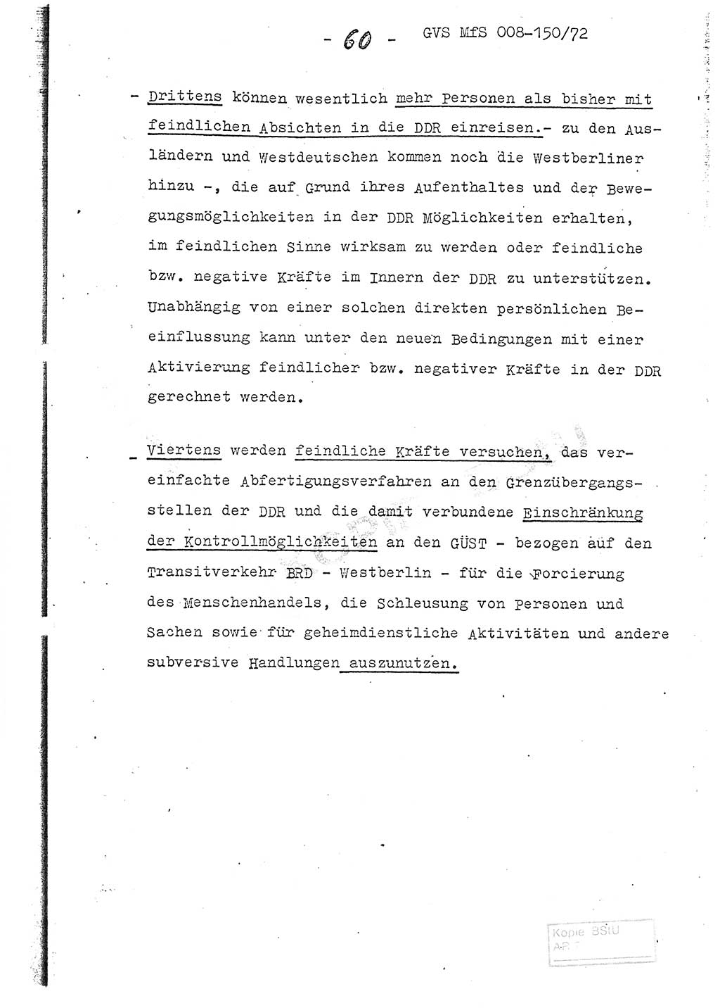 Referat (Entwurf) des Genossen Minister (Generaloberst Erich Mielke) auf der Dienstkonferenz 1972, Ministerium für Staatssicherheit (MfS) [Deutsche Demokratische Republik (DDR)], Der Minister, Geheime Verschlußsache (GVS) 008-150/72, Berlin 25.2.1972, Seite 60 (Ref. Entw. DK MfS DDR Min. GVS 008-150/72 1972, S. 60)