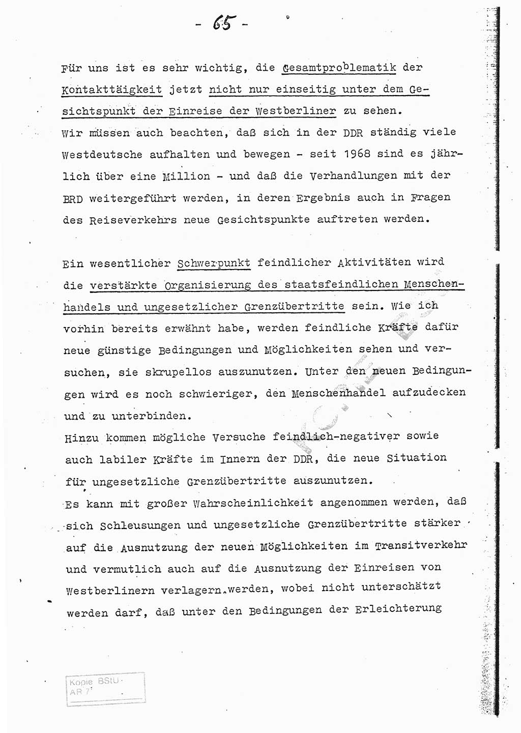 Referat (Entwurf) des Genossen Minister (Generaloberst Erich Mielke) auf der Dienstkonferenz 1972, Ministerium für Staatssicherheit (MfS) [Deutsche Demokratische Republik (DDR)], Der Minister, Geheime Verschlußsache (GVS) 008-150/72, Berlin 25.2.1972, Seite 65 (Ref. Entw. DK MfS DDR Min. GVS 008-150/72 1972, S. 65)