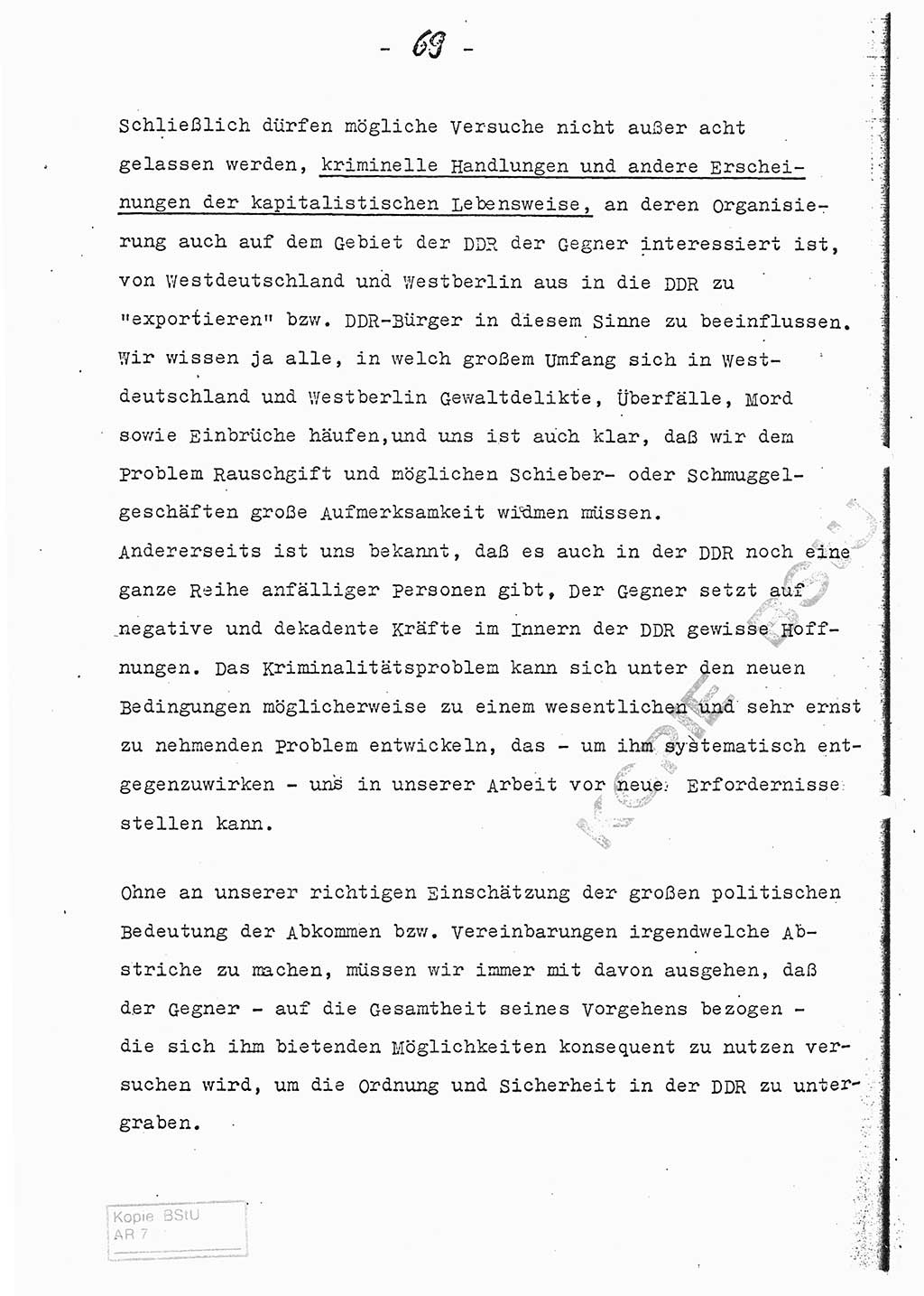 Referat (Entwurf) des Genossen Minister (Generaloberst Erich Mielke) auf der Dienstkonferenz 1972, Ministerium für Staatssicherheit (MfS) [Deutsche Demokratische Republik (DDR)], Der Minister, Geheime Verschlußsache (GVS) 008-150/72, Berlin 25.2.1972, Seite 69 (Ref. Entw. DK MfS DDR Min. GVS 008-150/72 1972, S. 69)