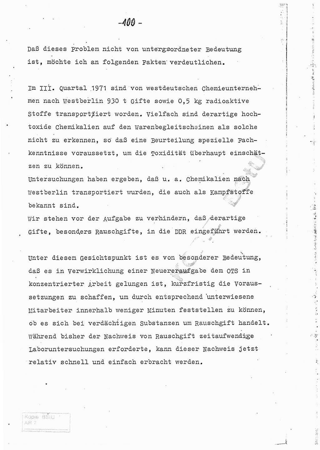 Referat (Entwurf) des Genossen Minister (Generaloberst Erich Mielke) auf der Dienstkonferenz 1972, Ministerium für Staatssicherheit (MfS) [Deutsche Demokratische Republik (DDR)], Der Minister, Geheime Verschlußsache (GVS) 008-150/72, Berlin 25.2.1972, Seite 100 (Ref. Entw. DK MfS DDR Min. GVS 008-150/72 1972, S. 100)