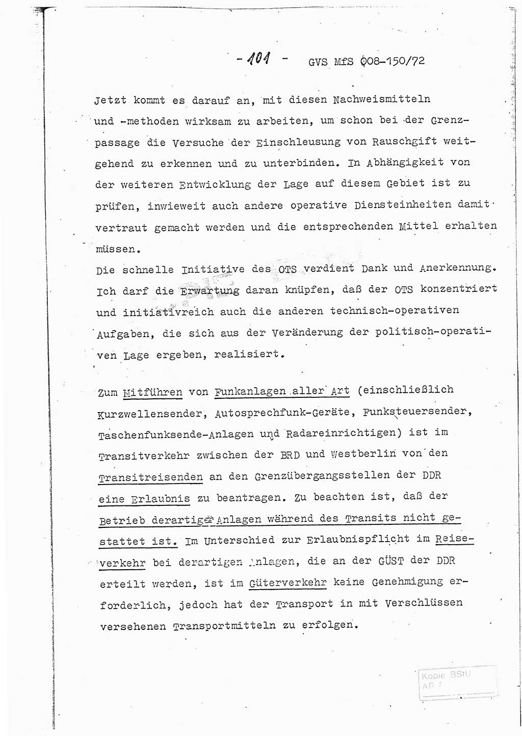 Referat (Entwurf) des Genossen Minister (Generaloberst Erich Mielke) auf der Dienstkonferenz 1972, Ministerium für Staatssicherheit (MfS) [Deutsche Demokratische Republik (DDR)], Der Minister, Geheime Verschlußsache (GVS) 008-150/72, Berlin 25.2.1972, Seite 101 (Ref. Entw. DK MfS DDR Min. GVS 008-150/72 1972, S. 101)