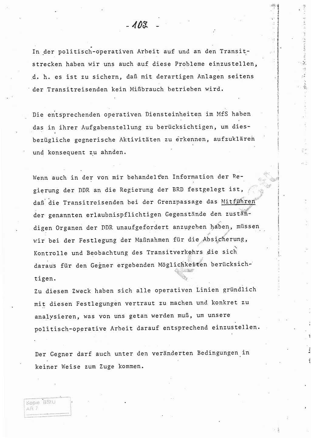 Referat (Entwurf) des Genossen Minister (Generaloberst Erich Mielke) auf der Dienstkonferenz 1972, Ministerium für Staatssicherheit (MfS) [Deutsche Demokratische Republik (DDR)], Der Minister, Geheime Verschlußsache (GVS) 008-150/72, Berlin 25.2.1972, Seite 102 (Ref. Entw. DK MfS DDR Min. GVS 008-150/72 1972, S. 102)