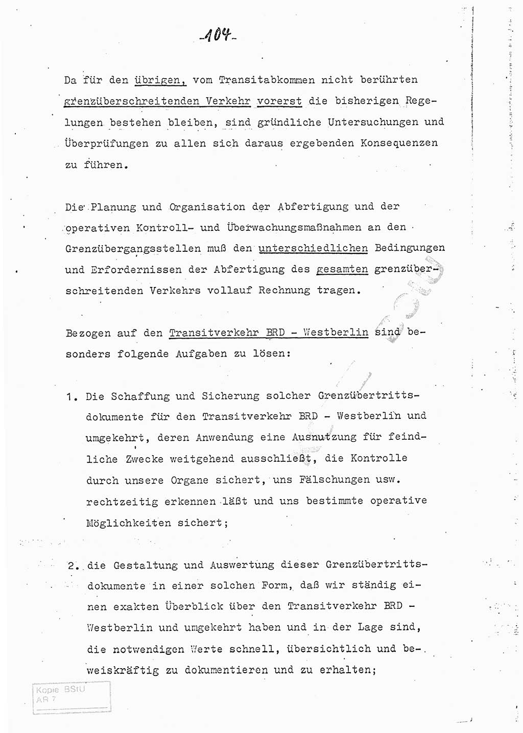 Referat (Entwurf) des Genossen Minister (Generaloberst Erich Mielke) auf der Dienstkonferenz 1972, Ministerium für Staatssicherheit (MfS) [Deutsche Demokratische Republik (DDR)], Der Minister, Geheime Verschlußsache (GVS) 008-150/72, Berlin 25.2.1972, Seite 104 (Ref. Entw. DK MfS DDR Min. GVS 008-150/72 1972, S. 104)