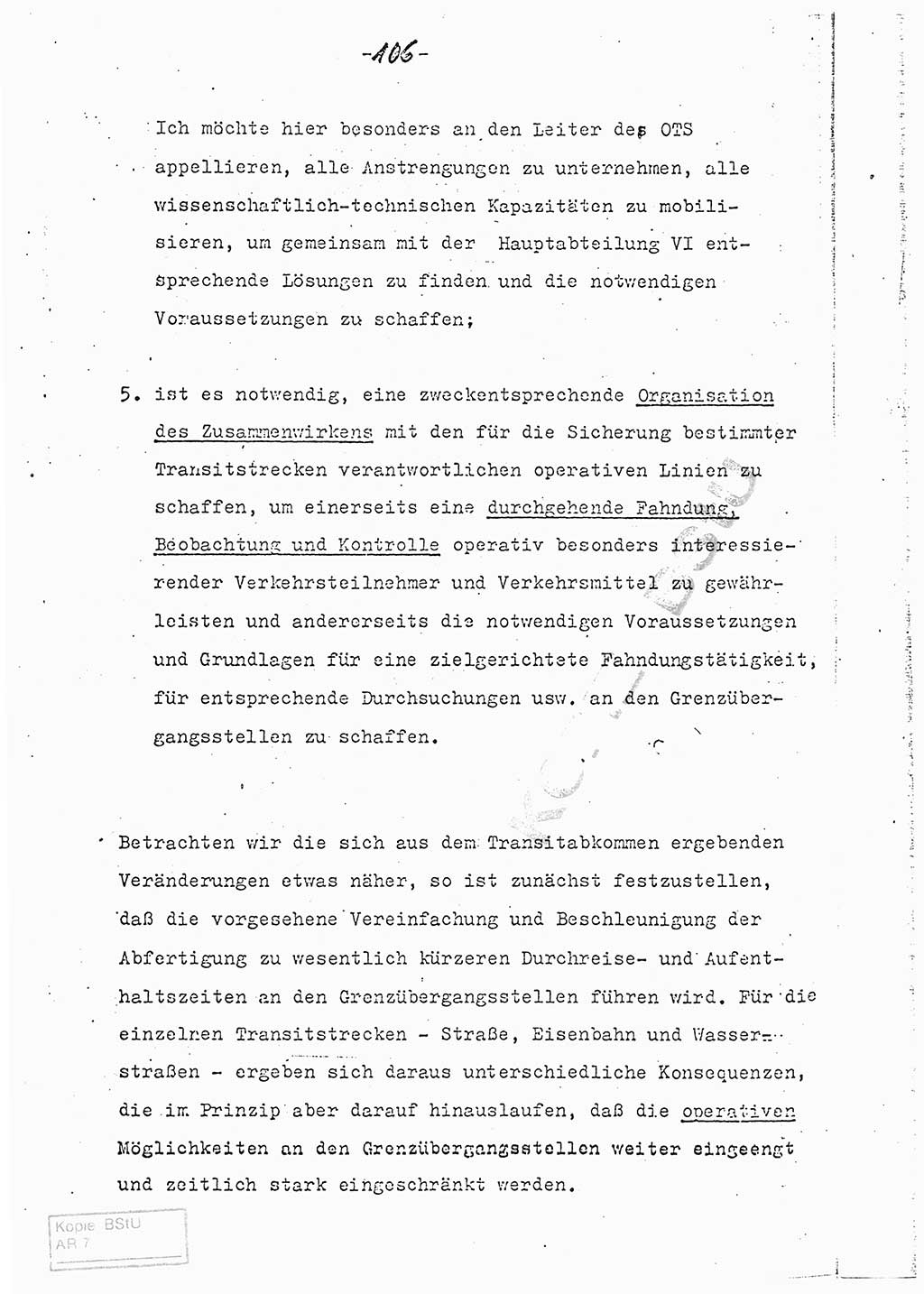 Referat (Entwurf) des Genossen Minister (Generaloberst Erich Mielke) auf der Dienstkonferenz 1972, Ministerium für Staatssicherheit (MfS) [Deutsche Demokratische Republik (DDR)], Der Minister, Geheime Verschlußsache (GVS) 008-150/72, Berlin 25.2.1972, Seite 106 (Ref. Entw. DK MfS DDR Min. GVS 008-150/72 1972, S. 106)