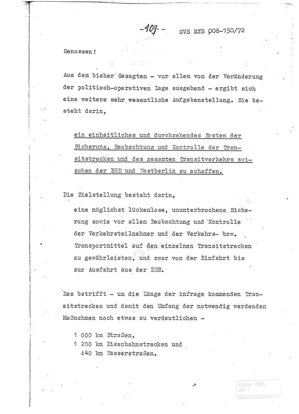 Referat (Entwurf) des Genossen Minister (Generaloberst Erich Mielke) auf der Dienstkonferenz 1972, Ministerium für Staatssicherheit (MfS) [Deutsche Demokratische Republik (DDR)], Der Minister, Geheime Verschlußsache (GVS) 008-150/72, Berlin 25.2.1972, Seite 109 (Ref. Entw. DK MfS DDR Min. GVS 008-150/72 1972, S. 109)