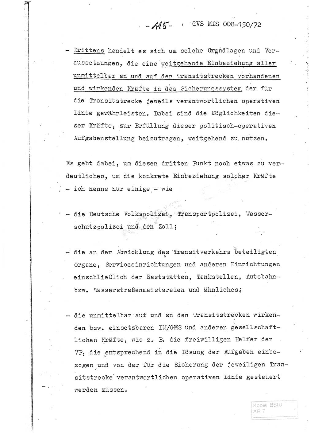 Referat (Entwurf) des Genossen Minister (Generaloberst Erich Mielke) auf der Dienstkonferenz 1972, Ministerium für Staatssicherheit (MfS) [Deutsche Demokratische Republik (DDR)], Der Minister, Geheime Verschlußsache (GVS) 008-150/72, Berlin 25.2.1972, Seite 115 (Ref. Entw. DK MfS DDR Min. GVS 008-150/72 1972, S. 115)