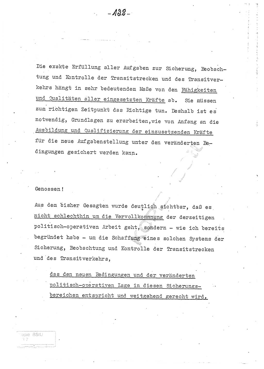 Referat (Entwurf) des Genossen Minister (Generaloberst Erich Mielke) auf der Dienstkonferenz 1972, Ministerium für Staatssicherheit (MfS) [Deutsche Demokratische Republik (DDR)], Der Minister, Geheime Verschlußsache (GVS) 008-150/72, Berlin 25.2.1972, Seite 128 (Ref. Entw. DK MfS DDR Min. GVS 008-150/72 1972, S. 128)