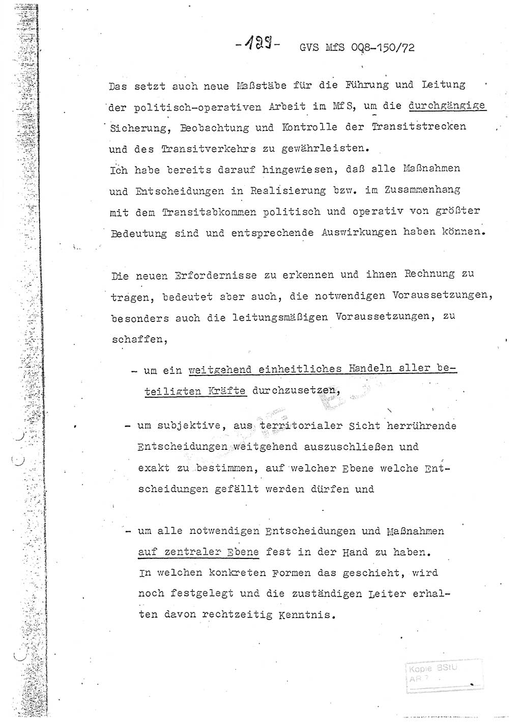 Referat (Entwurf) des Genossen Minister (Generaloberst Erich Mielke) auf der Dienstkonferenz 1972, Ministerium für Staatssicherheit (MfS) [Deutsche Demokratische Republik (DDR)], Der Minister, Geheime Verschlußsache (GVS) 008-150/72, Berlin 25.2.1972, Seite 129 (Ref. Entw. DK MfS DDR Min. GVS 008-150/72 1972, S. 129)