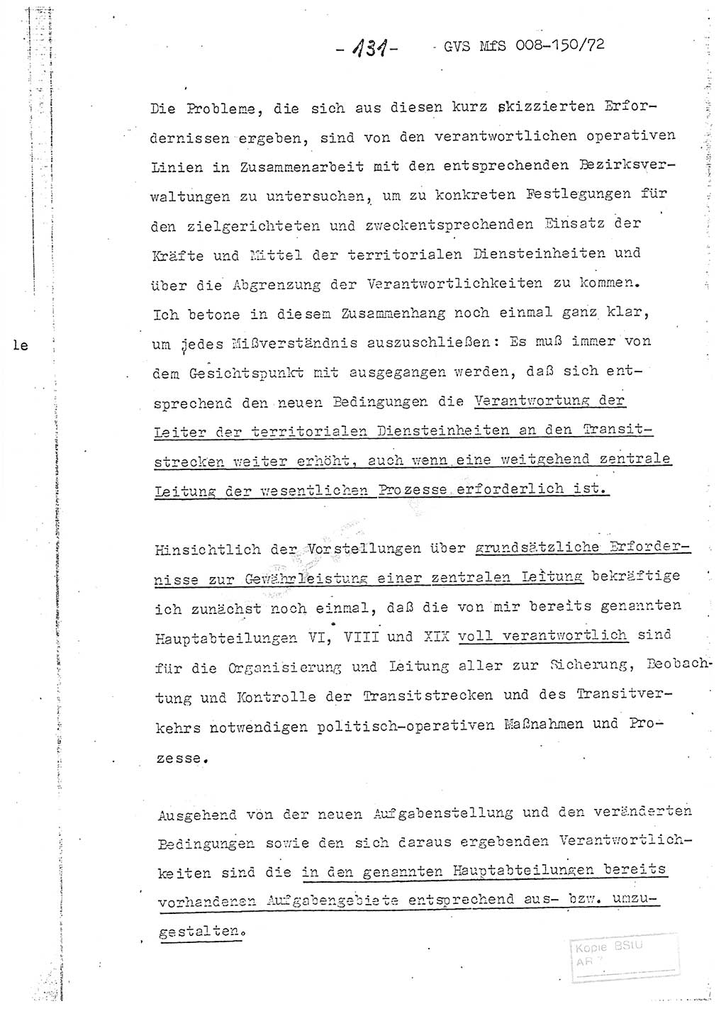 Referat (Entwurf) des Genossen Minister (Generaloberst Erich Mielke) auf der Dienstkonferenz 1972, Ministerium für Staatssicherheit (MfS) [Deutsche Demokratische Republik (DDR)], Der Minister, Geheime Verschlußsache (GVS) 008-150/72, Berlin 25.2.1972, Seite 131 (Ref. Entw. DK MfS DDR Min. GVS 008-150/72 1972, S. 131)
