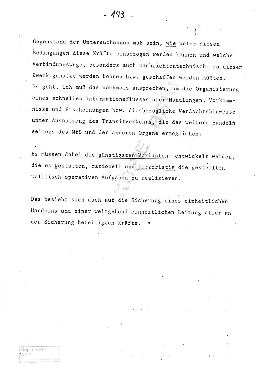Referat (Entwurf) des Genossen Minister (Generaloberst Erich Mielke) auf der Dienstkonferenz 1972, Ministerium für Staatssicherheit (MfS) [Deutsche Demokratische Republik (DDR)], Der Minister, Geheime Verschlußsache (GVS) 008-150/72, Berlin 25.2.1972, Seite 143 (Ref. Entw. DK MfS DDR Min. GVS 008-150/72 1972, S. 143)