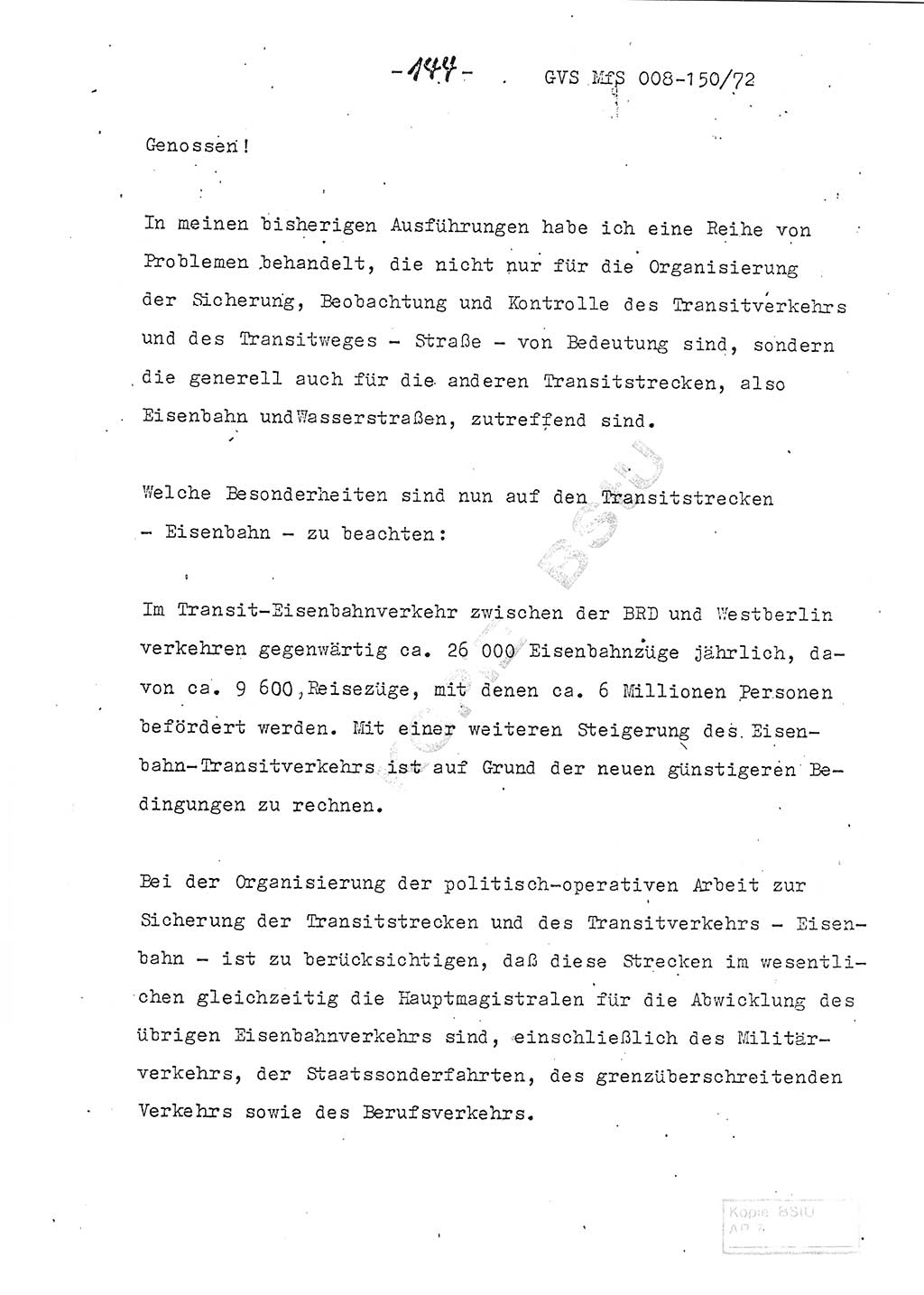 Referat (Entwurf) des Genossen Minister (Generaloberst Erich Mielke) auf der Dienstkonferenz 1972, Ministerium für Staatssicherheit (MfS) [Deutsche Demokratische Republik (DDR)], Der Minister, Geheime Verschlußsache (GVS) 008-150/72, Berlin 25.2.1972, Seite 144 (Ref. Entw. DK MfS DDR Min. GVS 008-150/72 1972, S. 144)